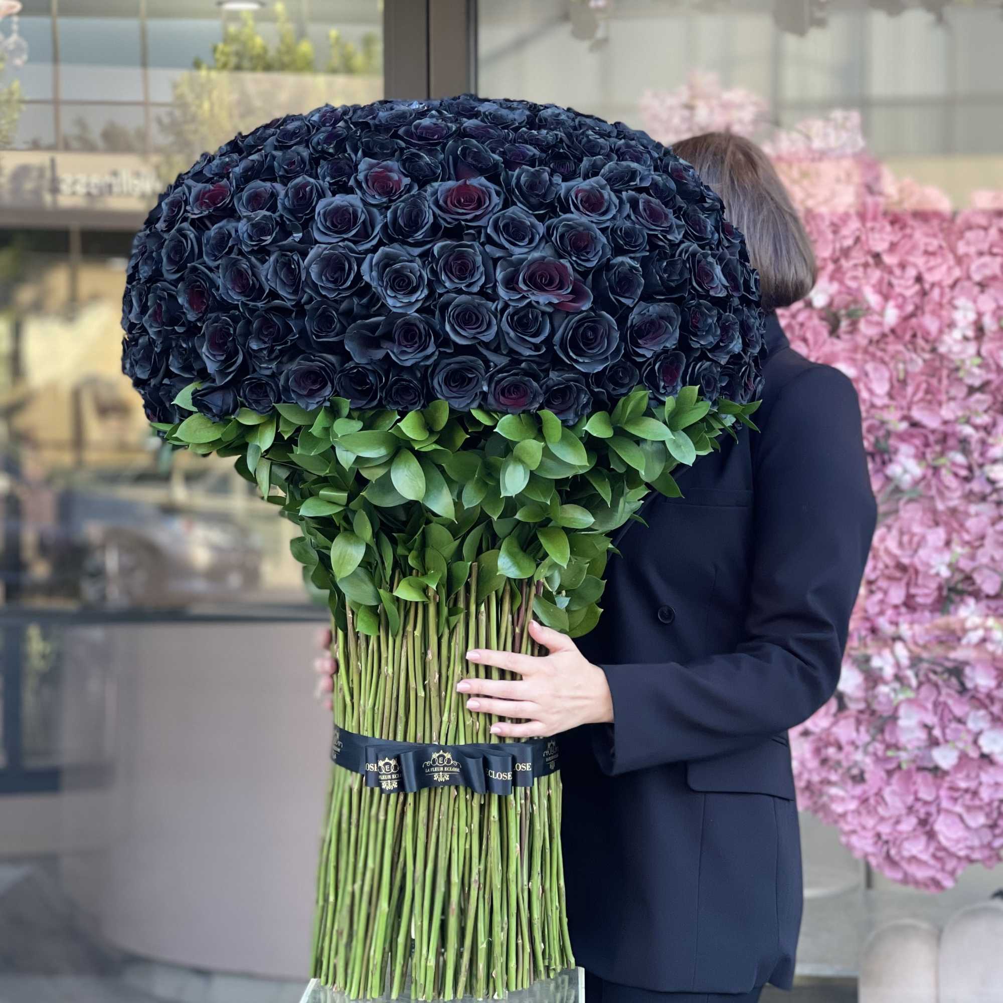 Our beautiful standing bouquet made of rear black roses with the shiny, photo 2 of 2