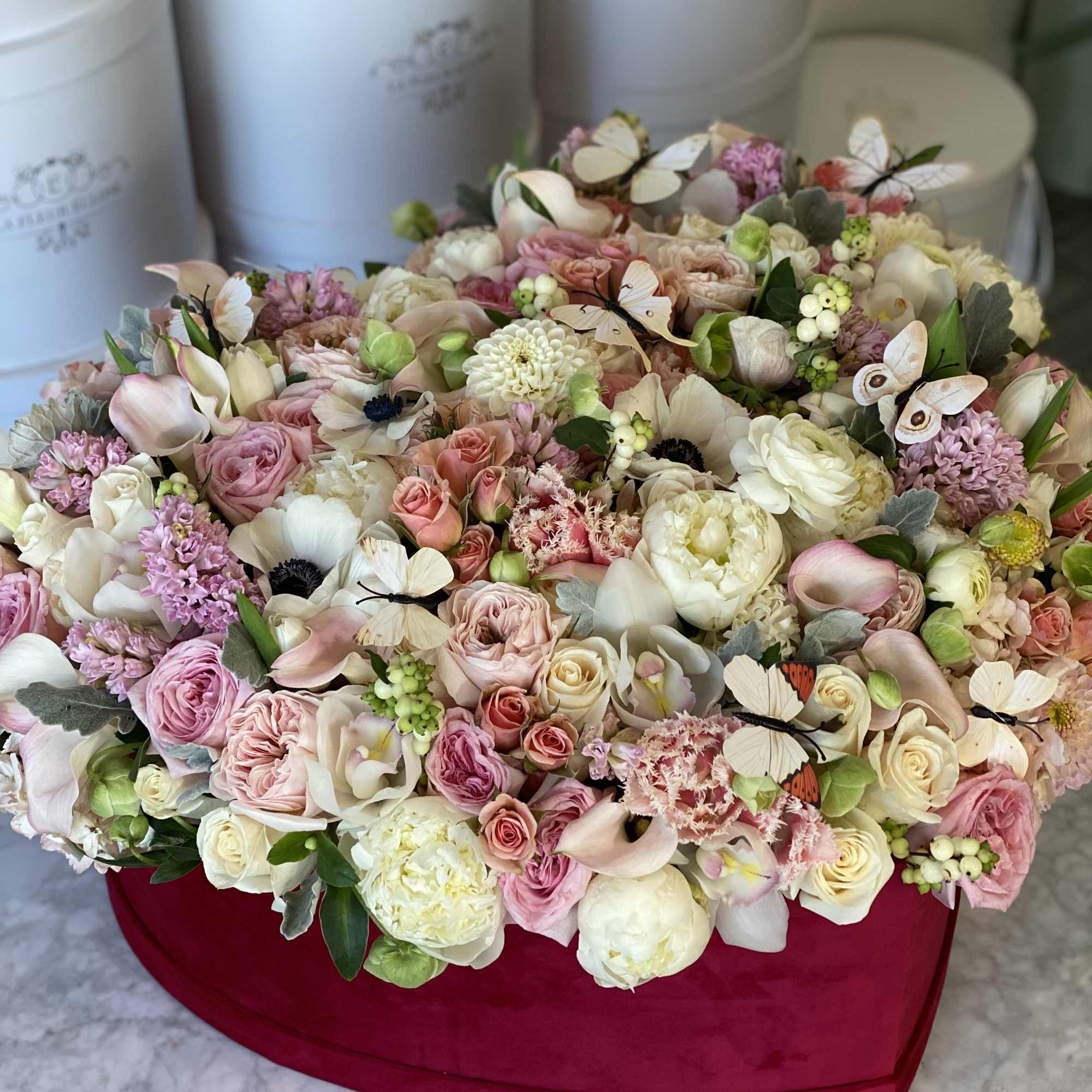 Mix of flowers in our heart-shape velvet box 
Standard-  as you, photo 2 of 2