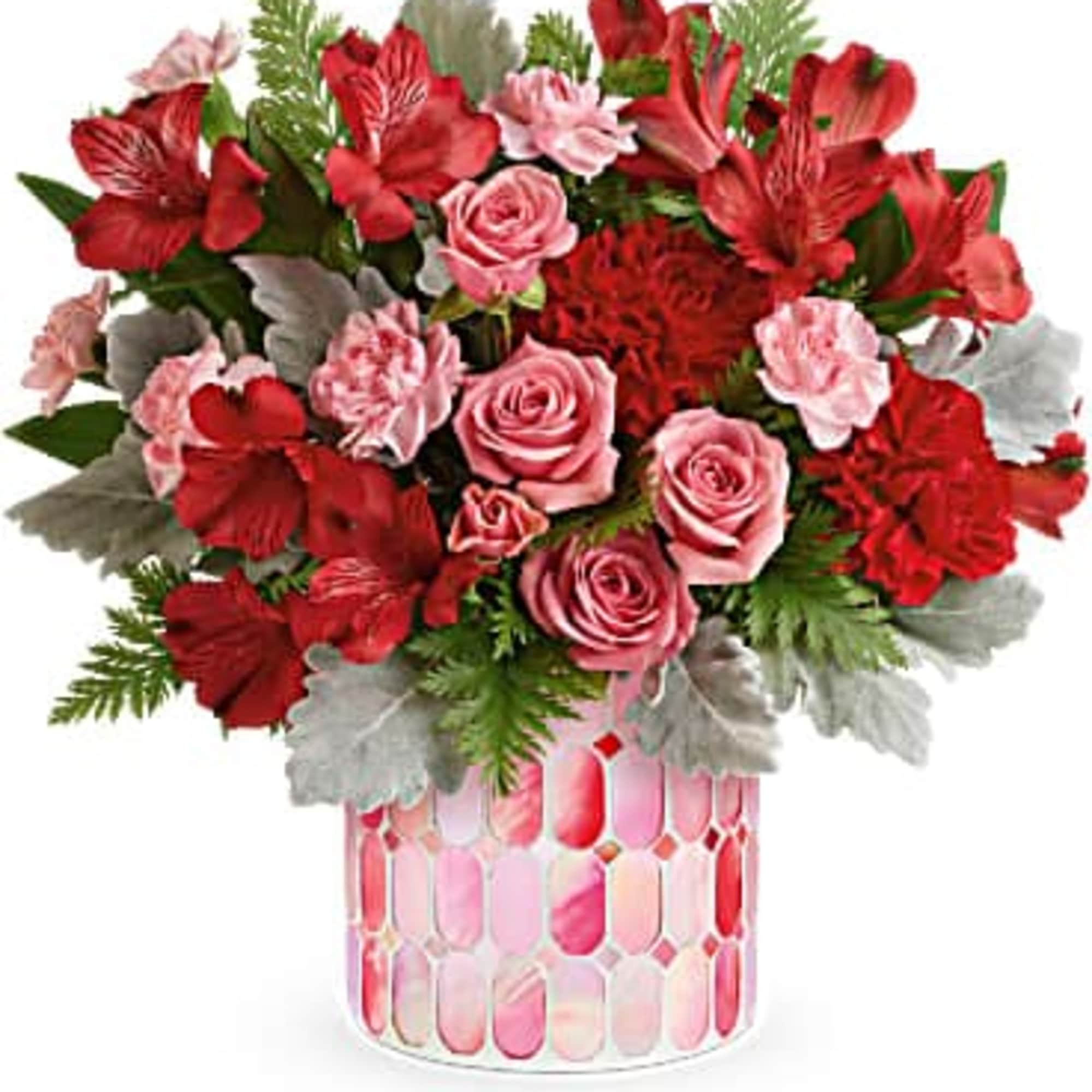 Swirling in subtle pink hues and bursting with a lavish bouquet of