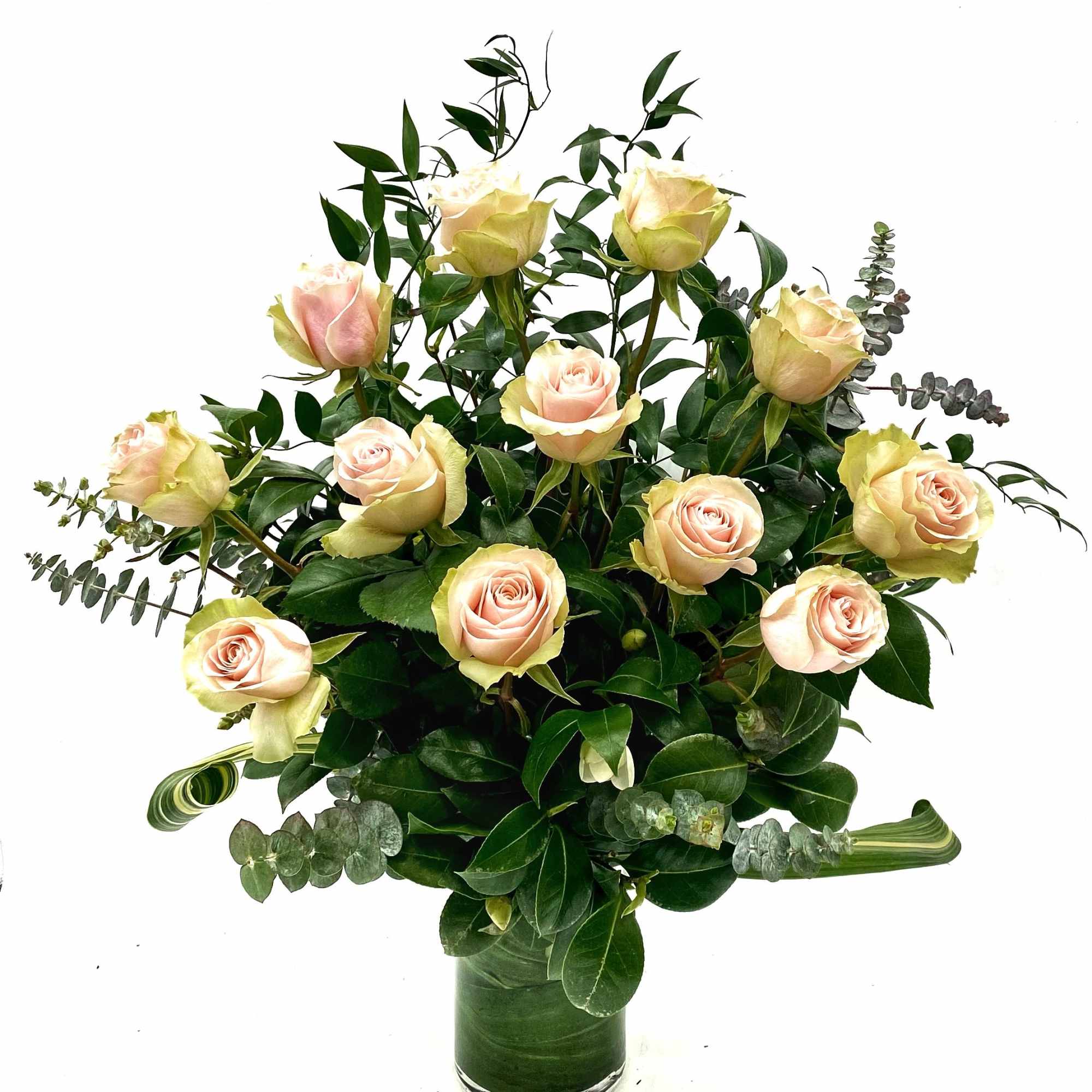 Our take on a classic arrangement of beautiful premium Soft Pink roses.