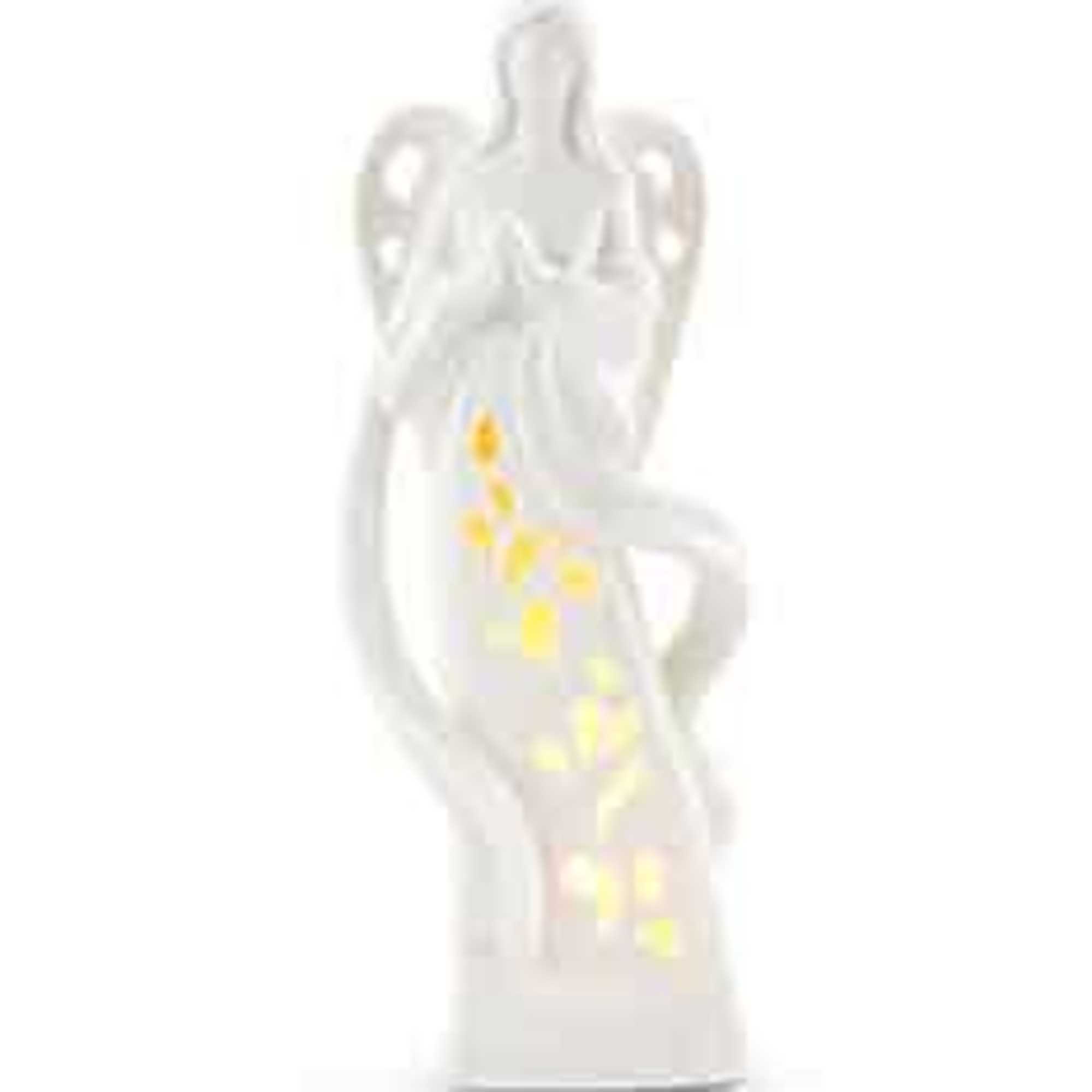 White angel figurine with yellow lights inside