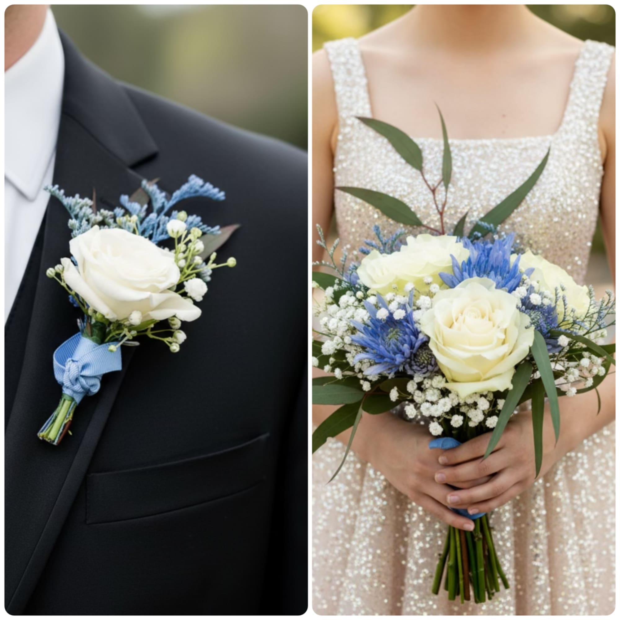 This is a set. One hand tied bouquet with roses and a