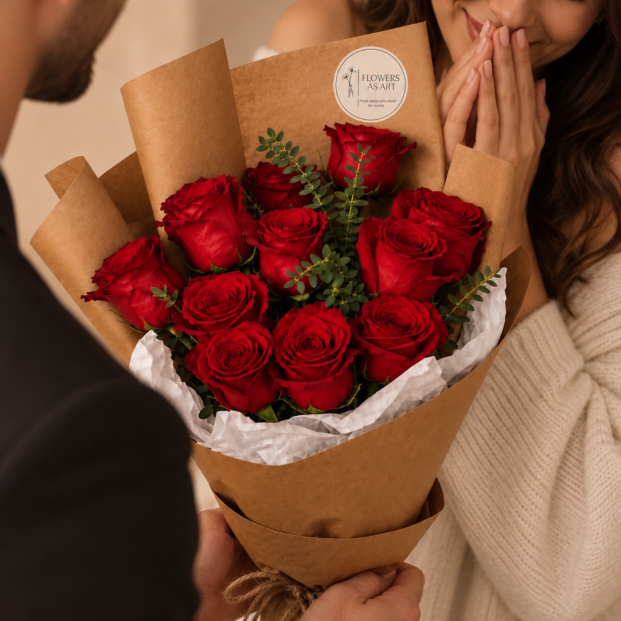 Bouquet of red roses wrapped in brown paper, photo 3 of 3