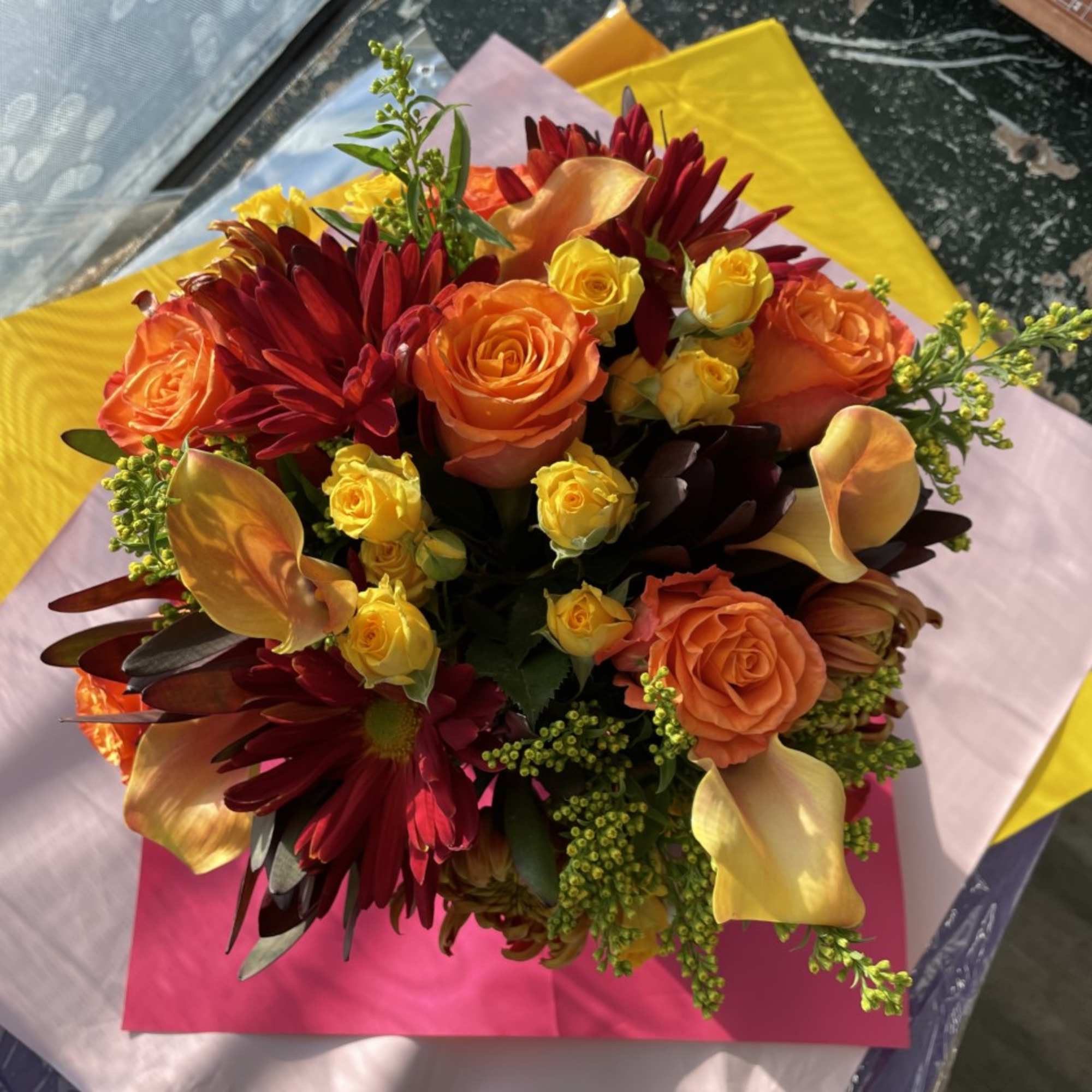 Beautiful Fall Vase arrangement in 6X6 Glass Vase
Standing about 12-14 inches tall, photo 2 of 2