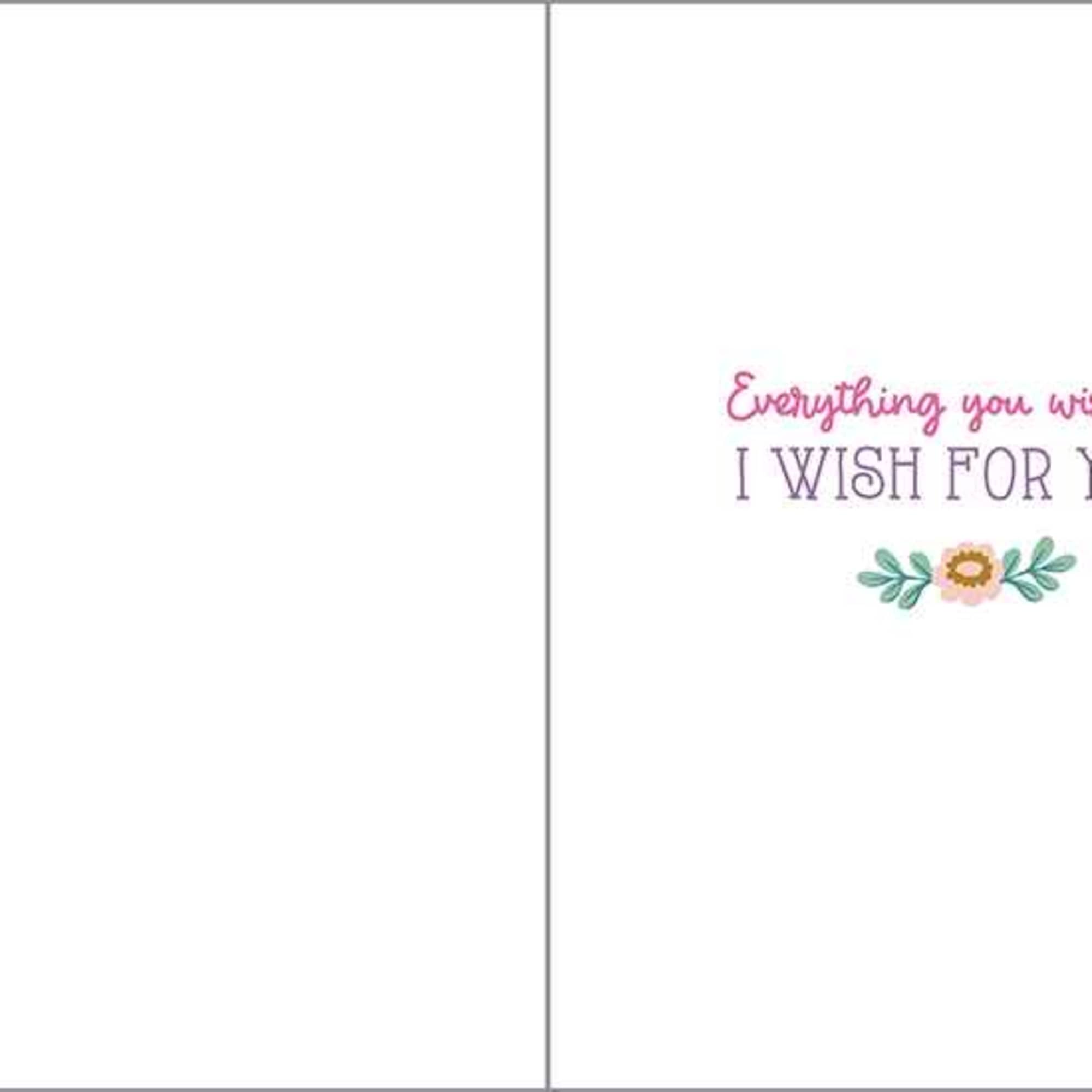 Greeting card with envelope reads:

Front: "Happy Birthday!"
Inside: "Everything you wish for I, photo 2 of 2