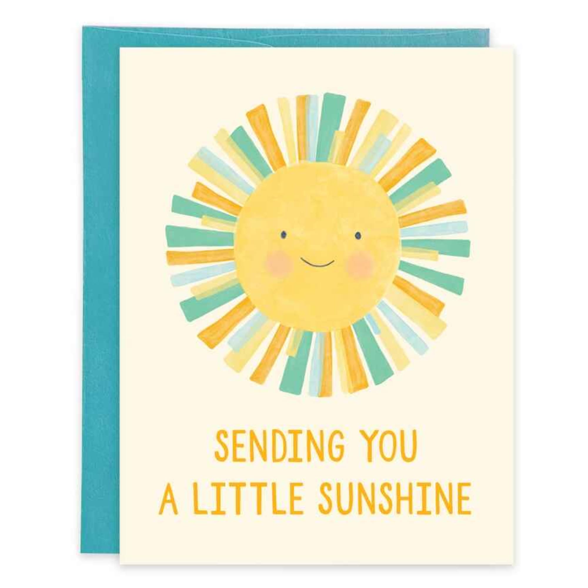 Greeting card with envelope reads:

Front: "Sending you a little sunshine"
Inside: "To feel