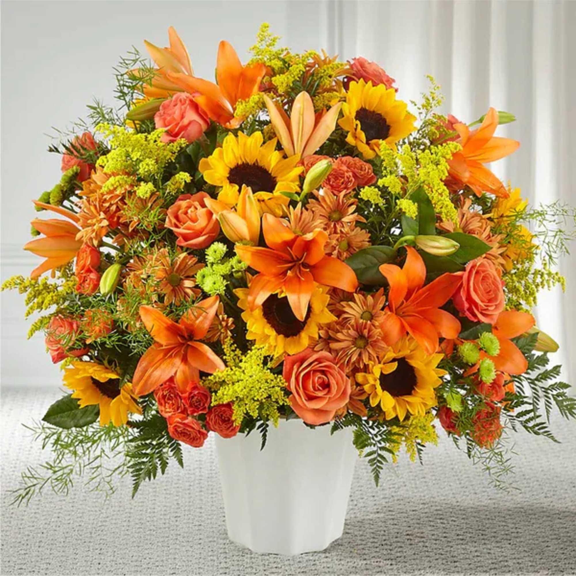 As the weather changes, Autumn is on their mind. Composed of sunflowers