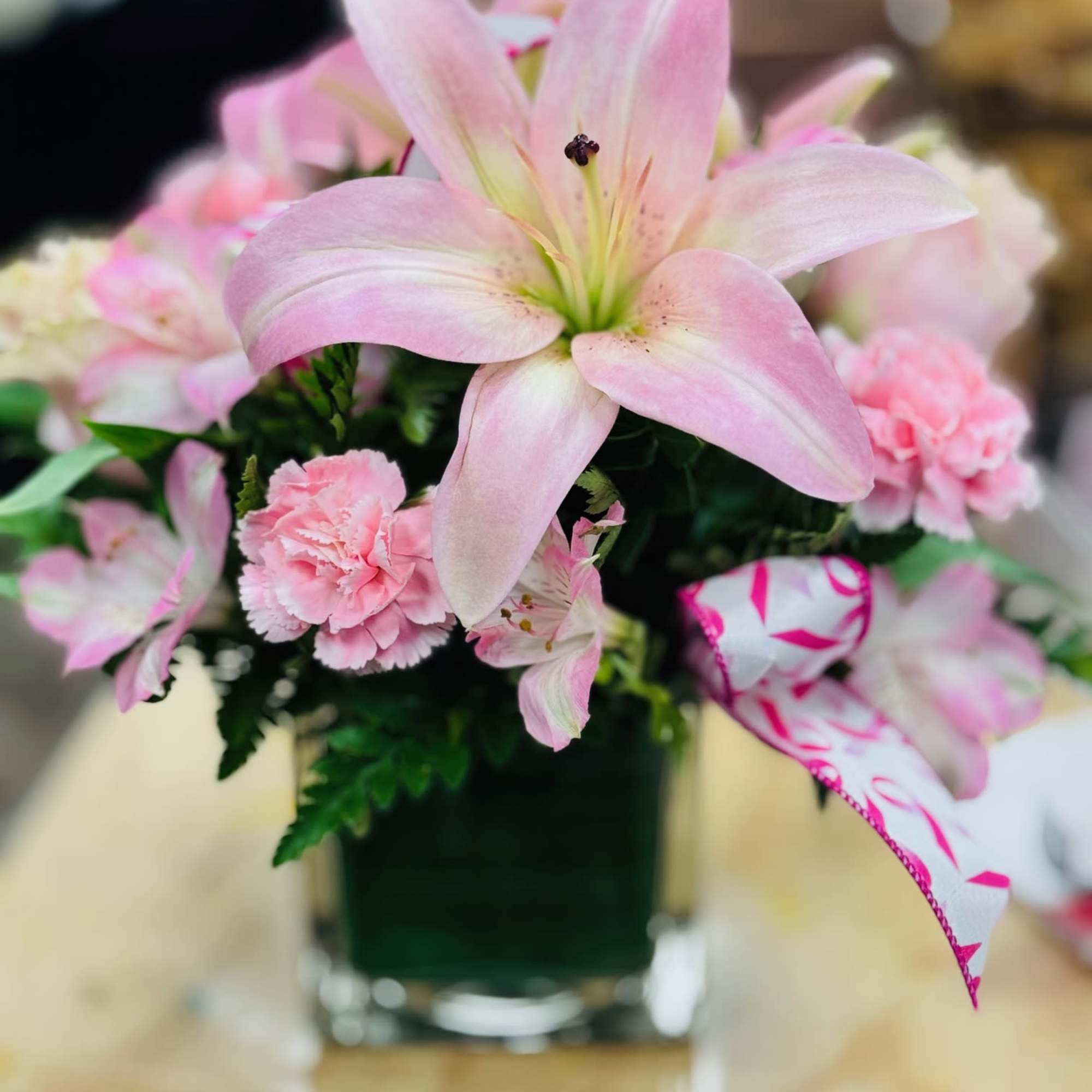 A beautiful bouquet for a worthy cause. In honor of Breast Cancer