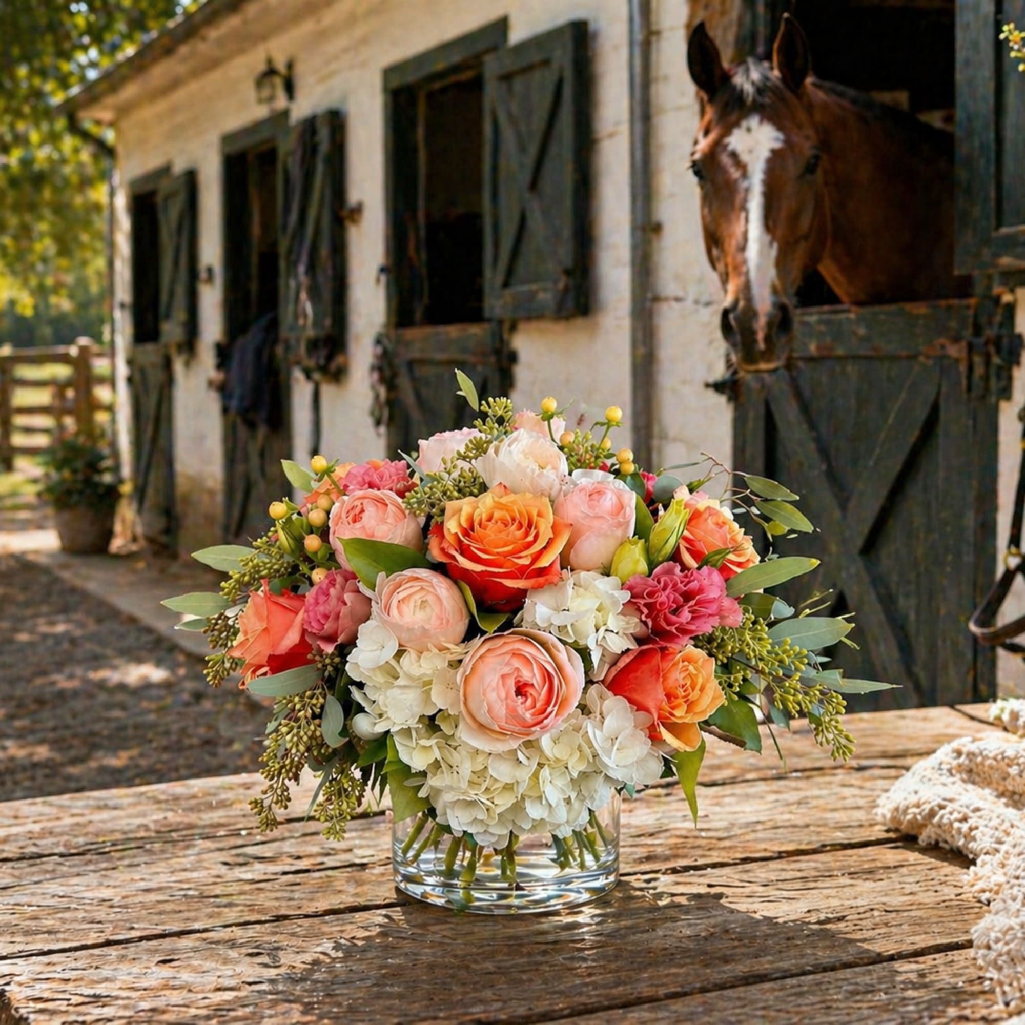 This beautiful arrangement shimmers under the sunlight for truly romantic ambiance. Included