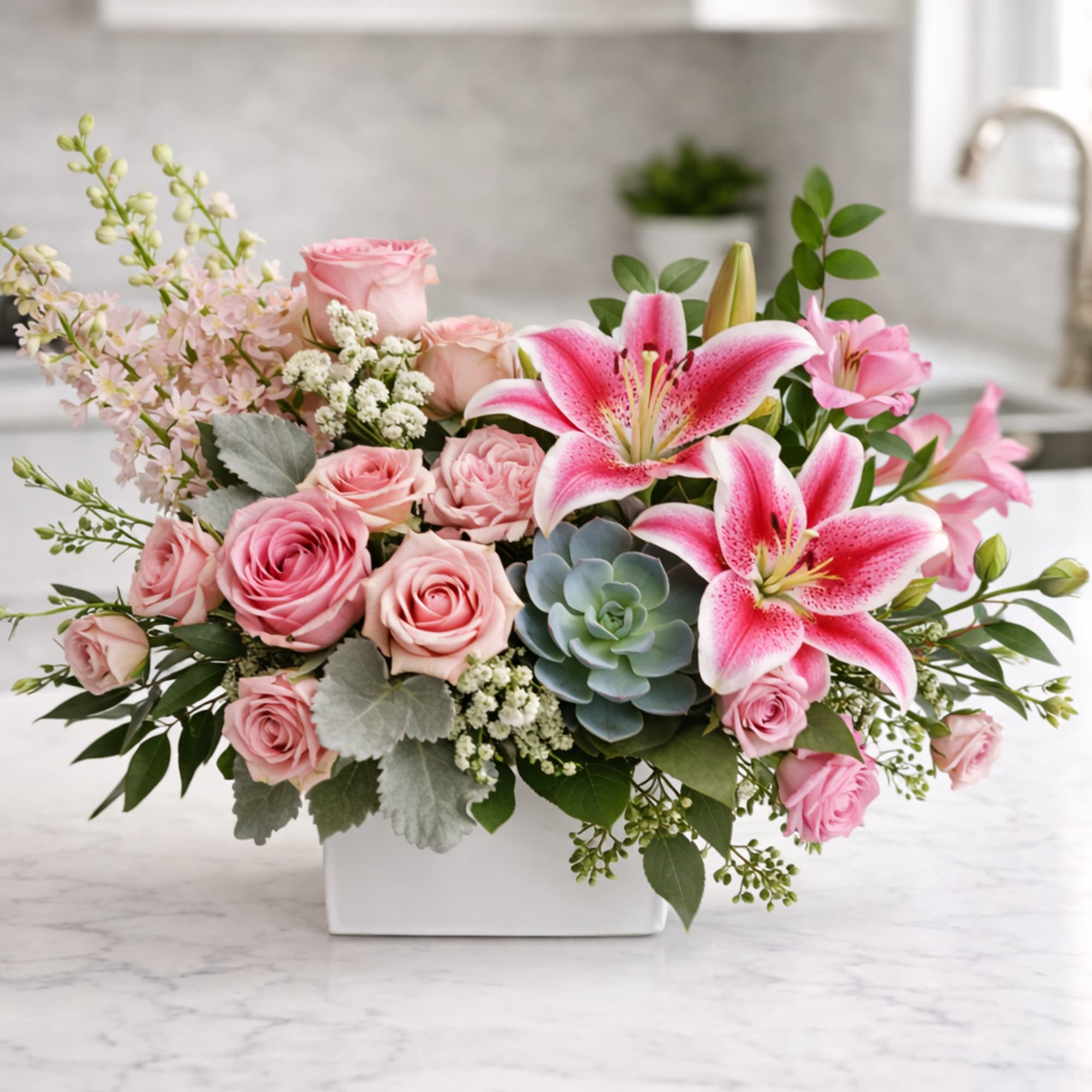 A fresh and elegant arrangement designed to capture the beauty of soft