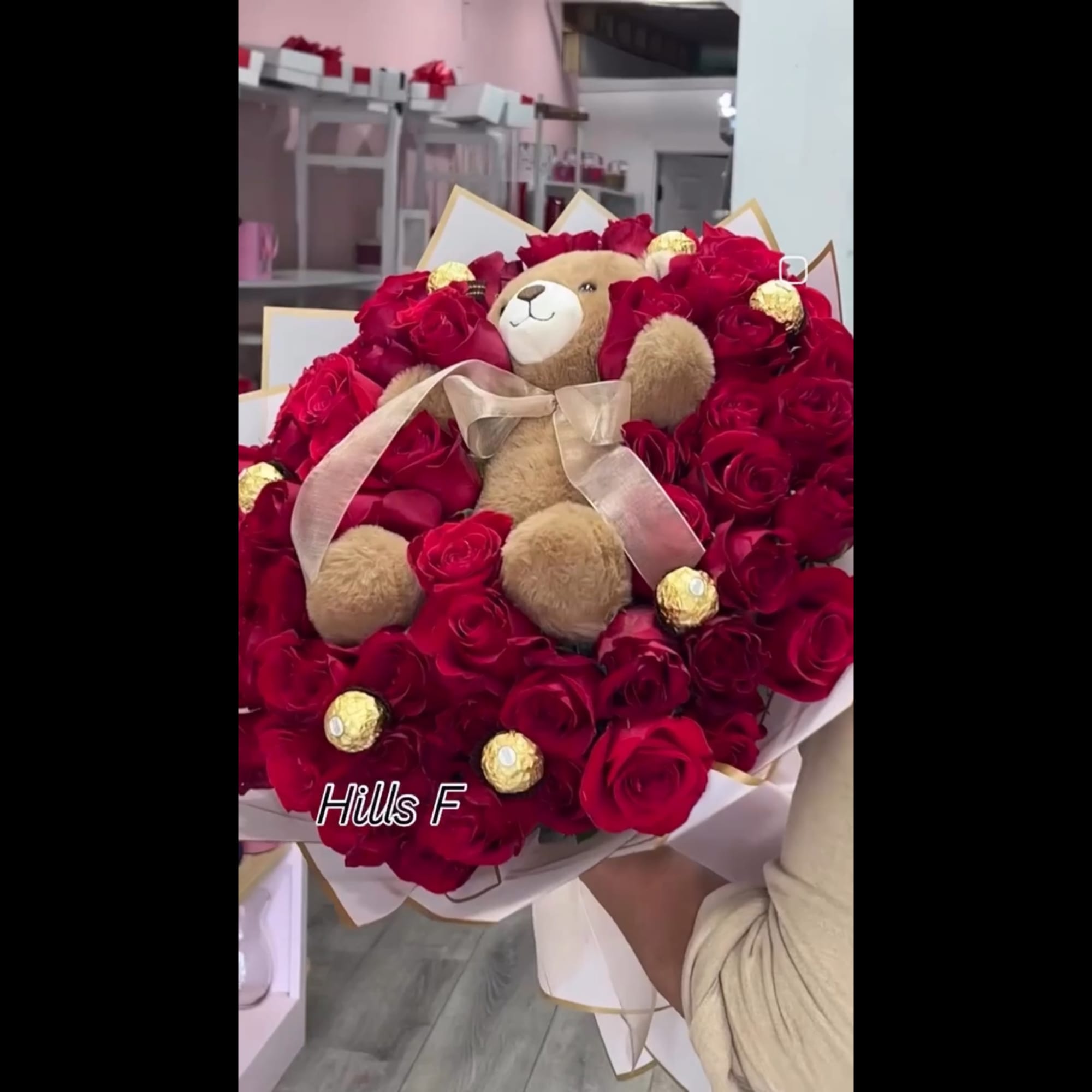 Bouquet of red roses with a teddy bear and gold-wrapped chocolates, photo 2 of 3