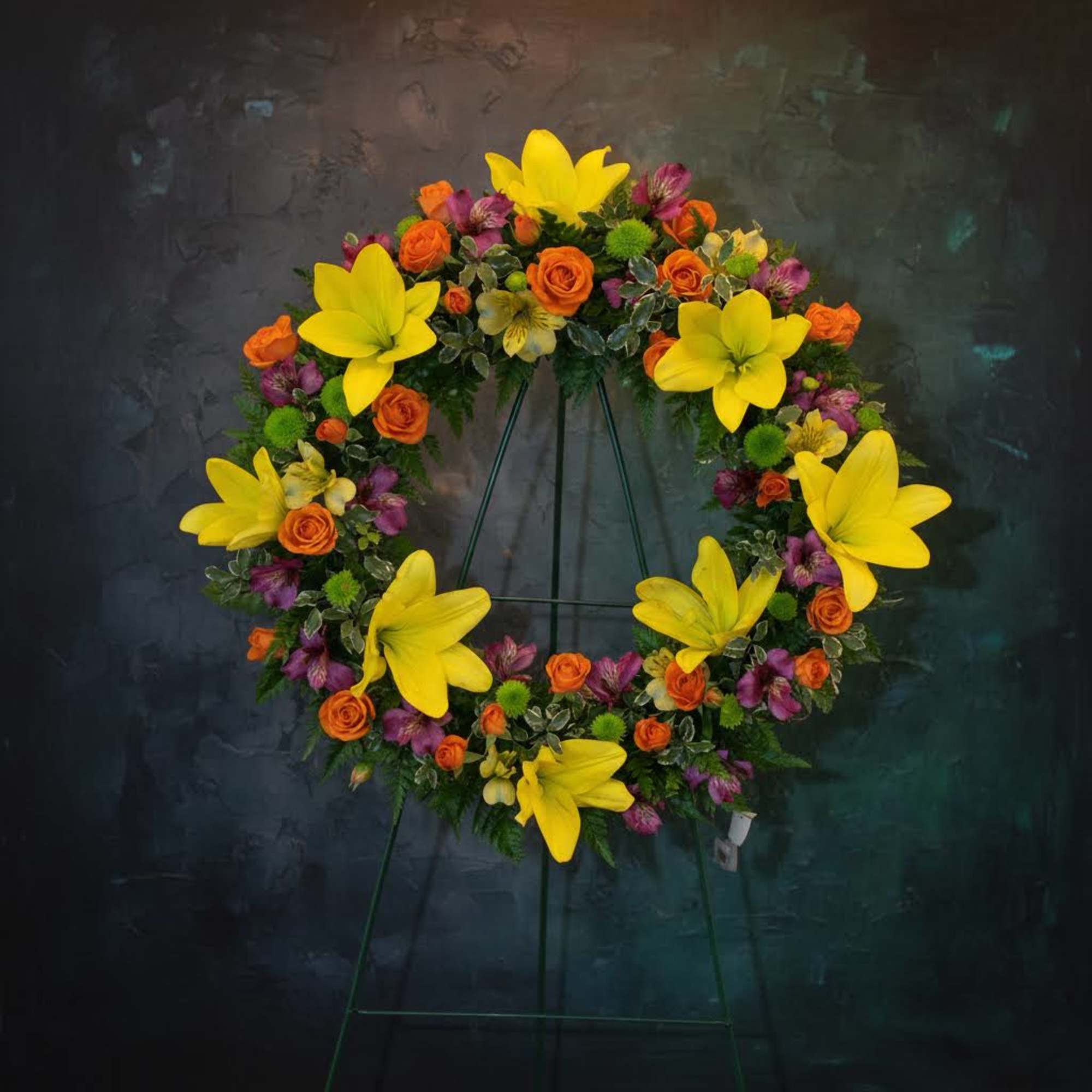 Garden Of Eden Sympathy 18" Wreath on 54" Easel Stand