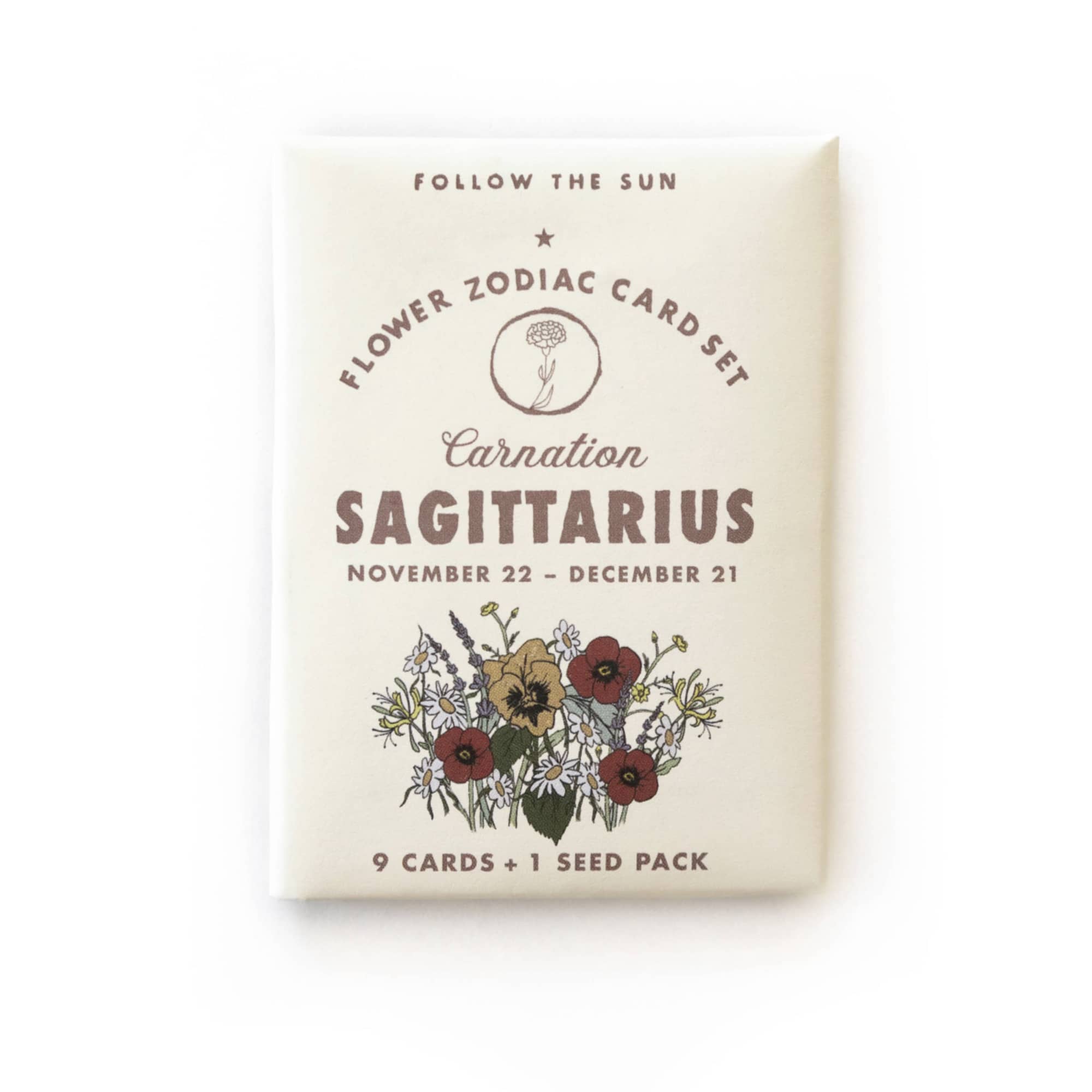 Sagittarius flower zodiac card set with carnation artwork