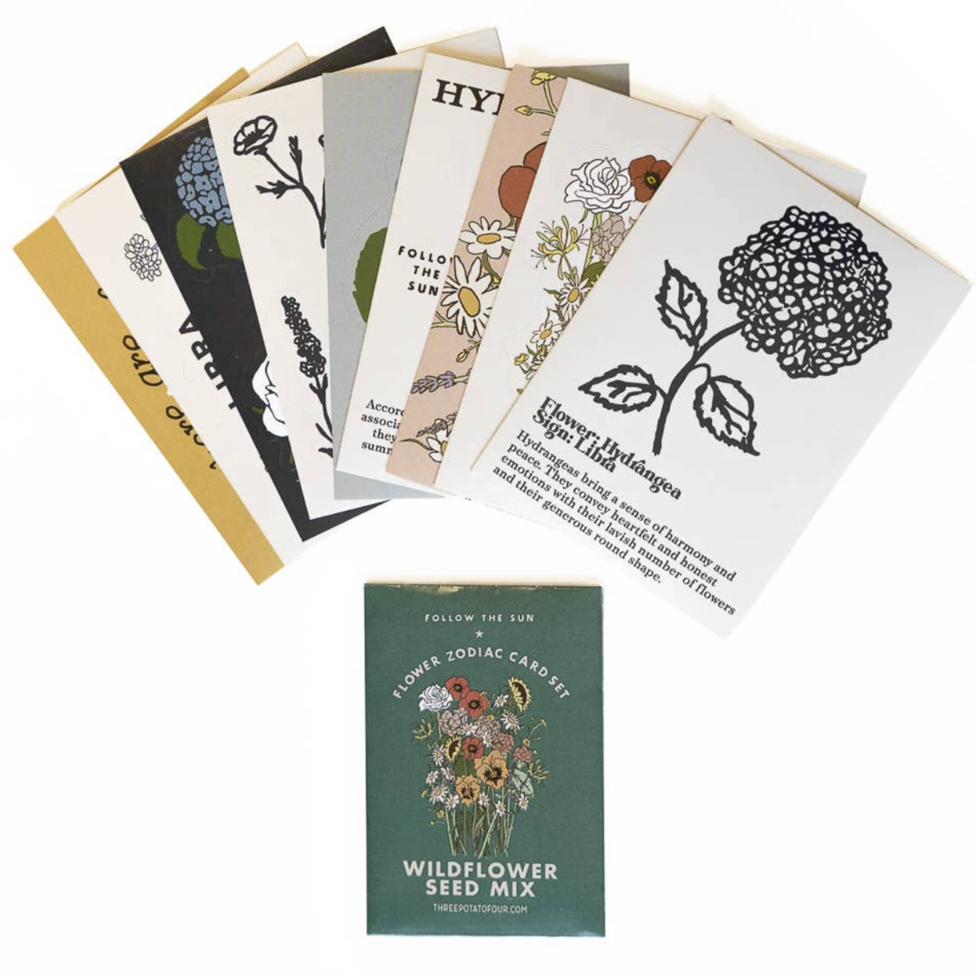Assorted flower-themed cards and a wildflower seed packet