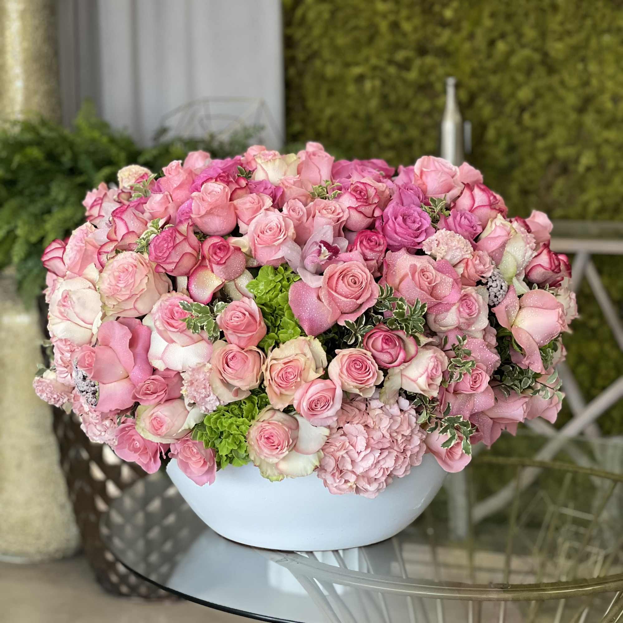 A lush dome of blush and pink roses mingles with graceful pink, photo 2 of 2