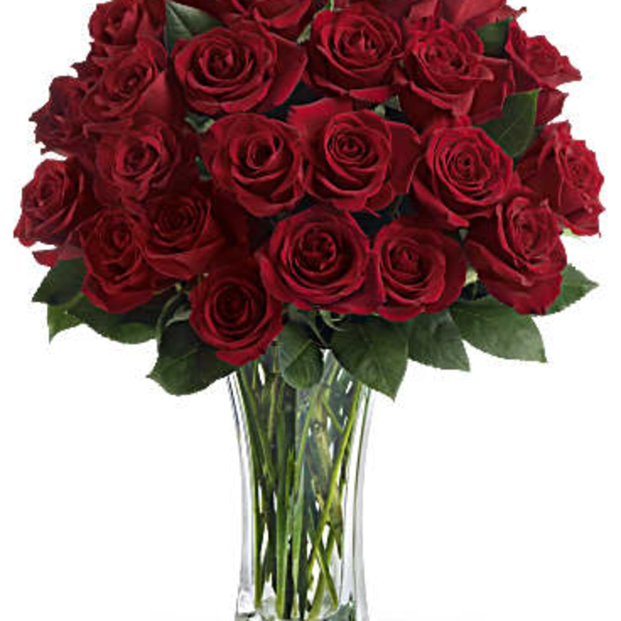 Sweep her off her feet with two dozen red roses in a
