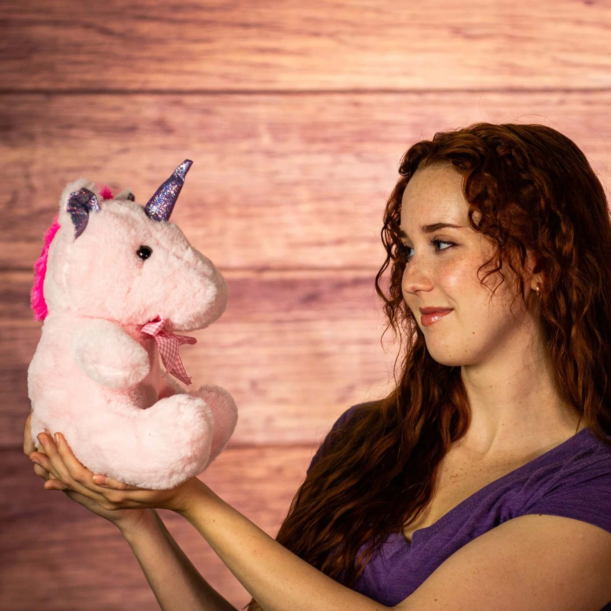A sweet and magical pink unicorn plush with soft fluffy fur, a, photo 2 of 2