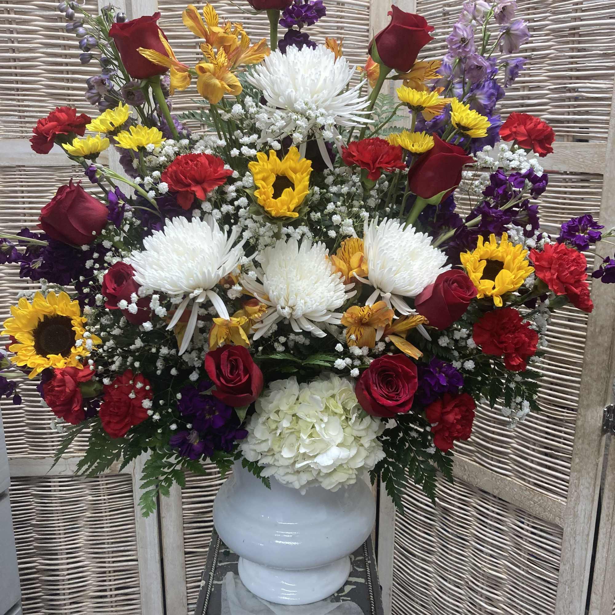 Magnificent sympathy floral arrangement that stuns and is perfect when a smaller
