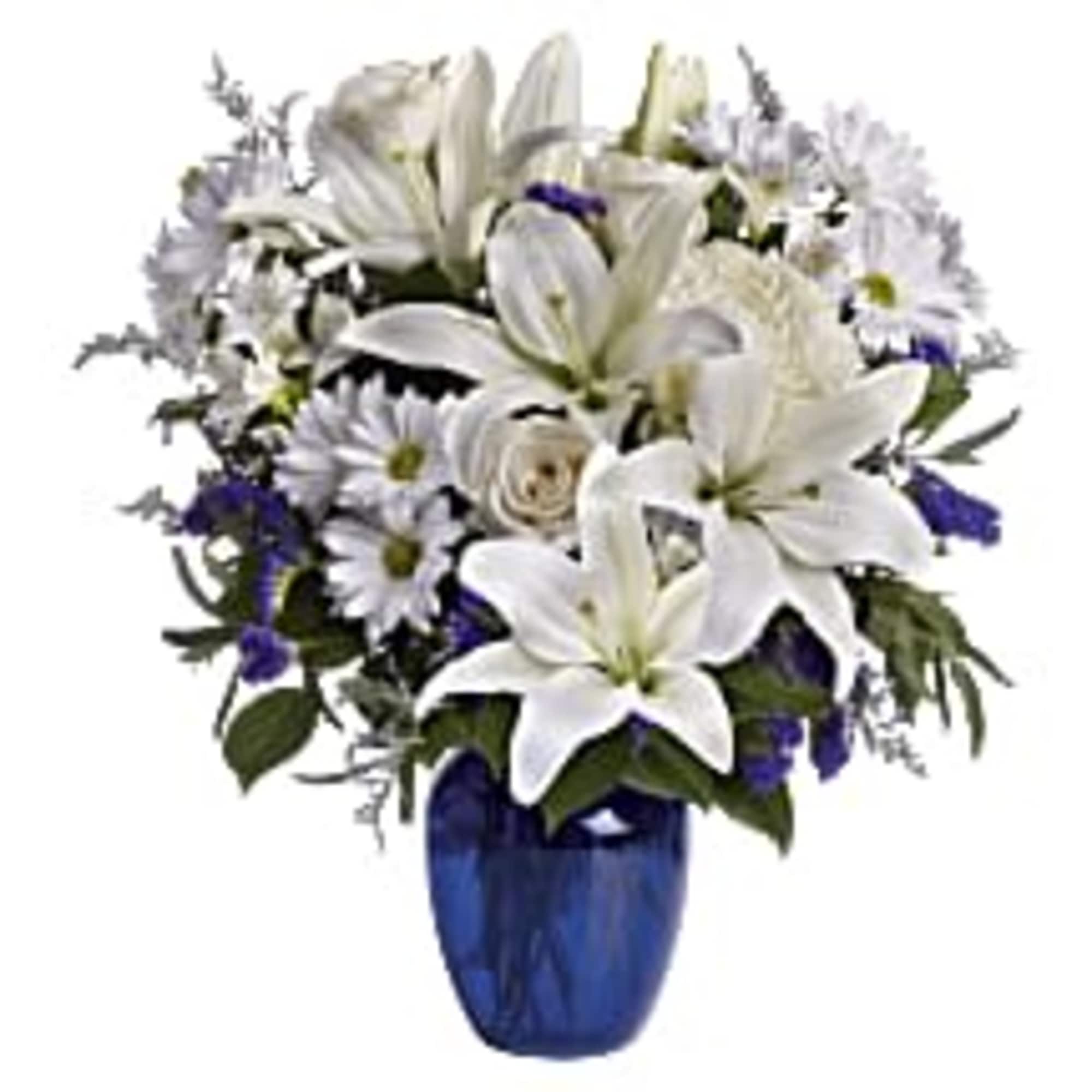 In this arrangement, the serenity of the color blue along with the