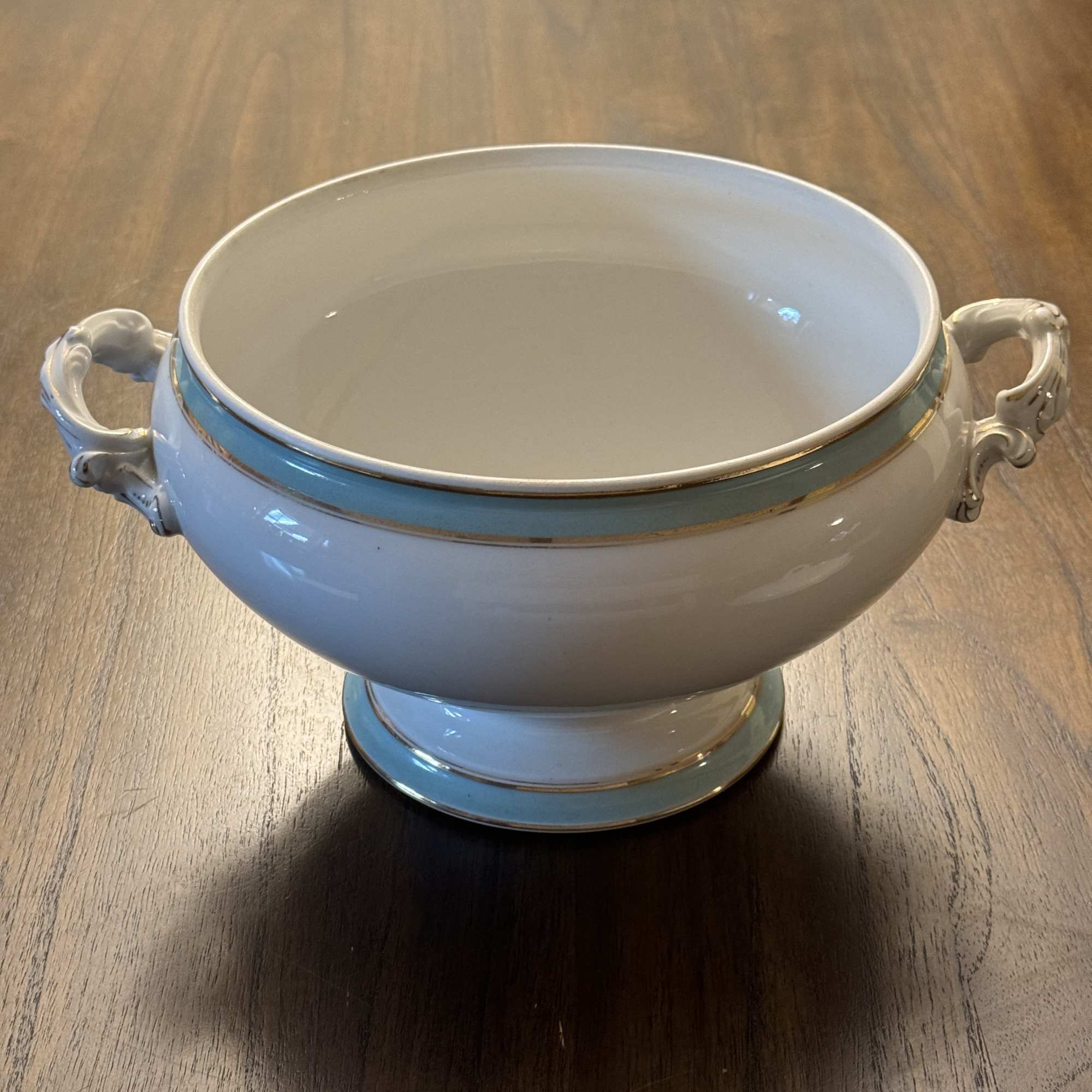Beautiful French Antique Limoges Porcelain Tureen with lovely teal &amp; gold accents., photo 2 of 5
