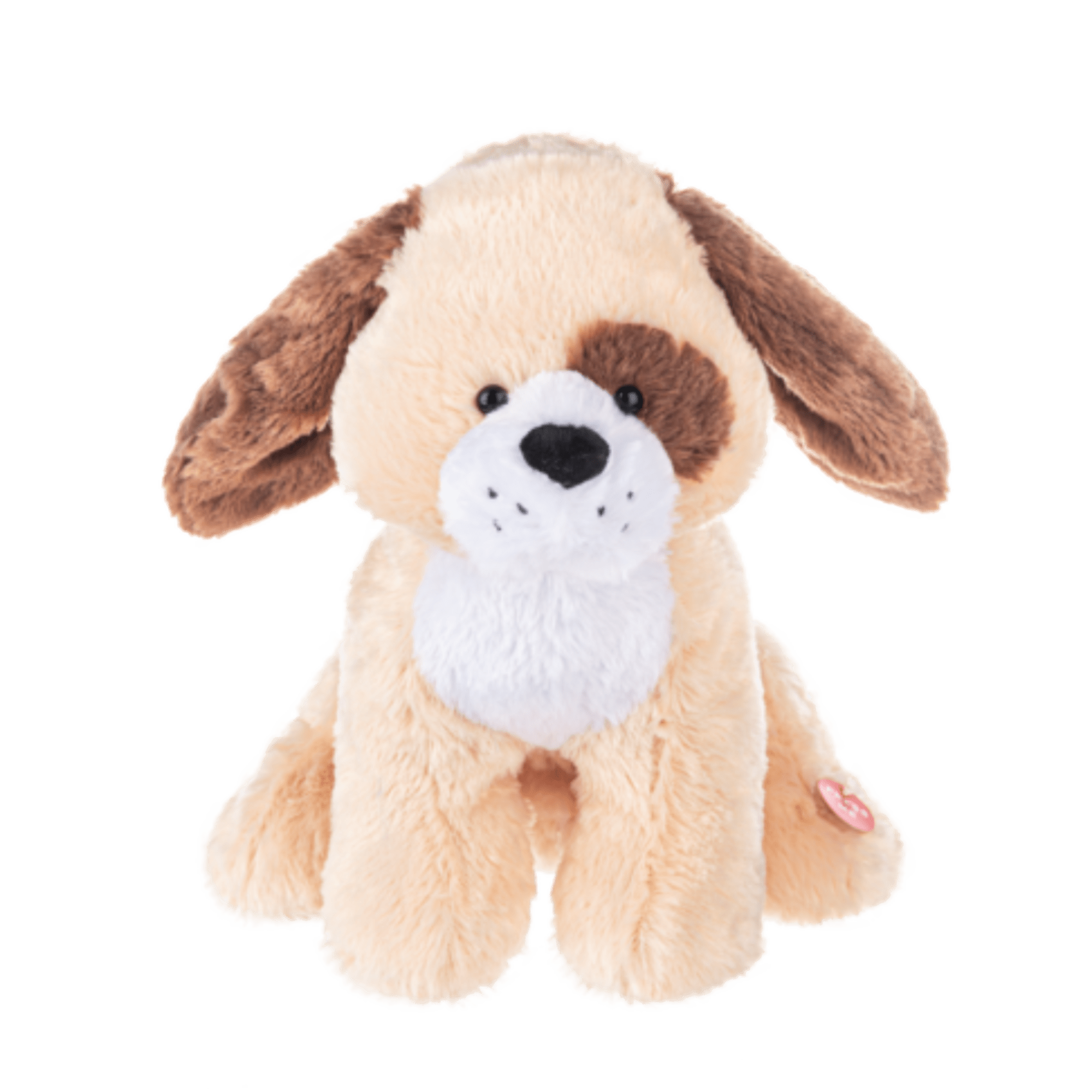 Plush dog toy with floppy brown ears and a white muzzle