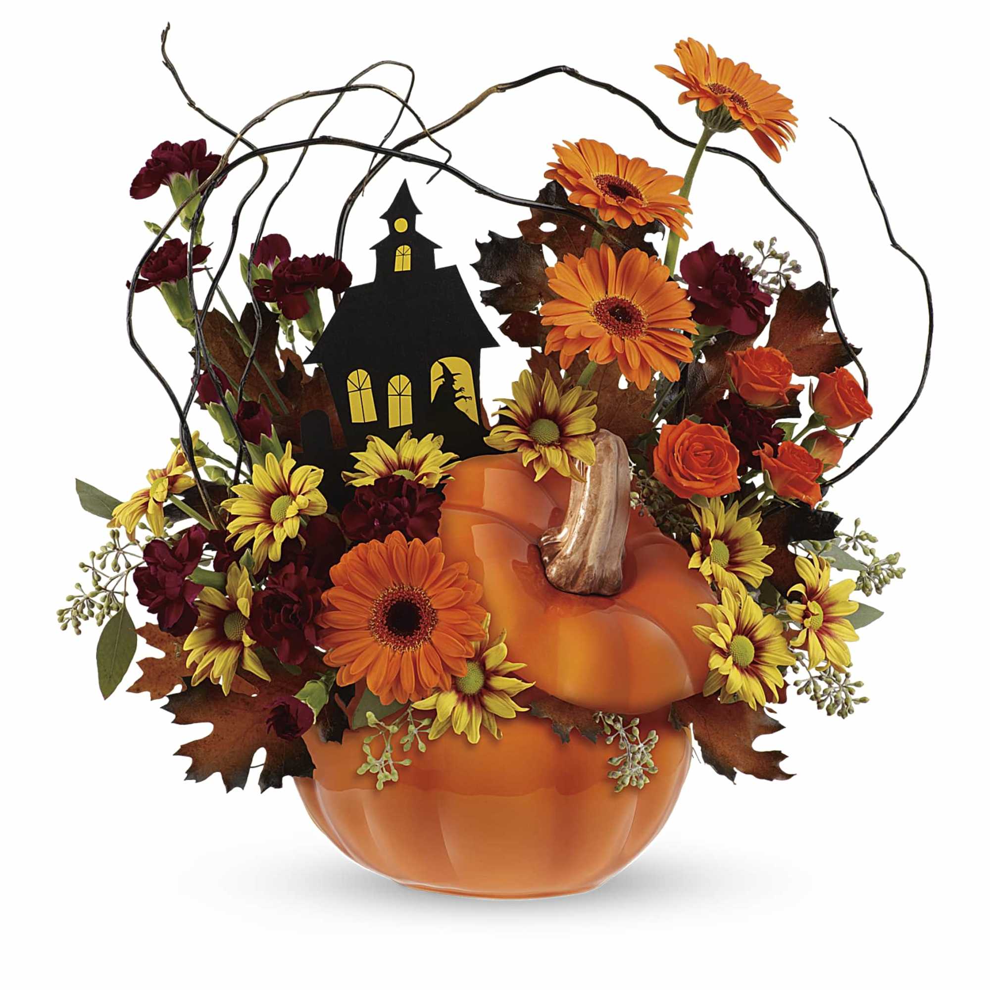 This hauntingly cute arrangement brings the Halloween spirit to life with a