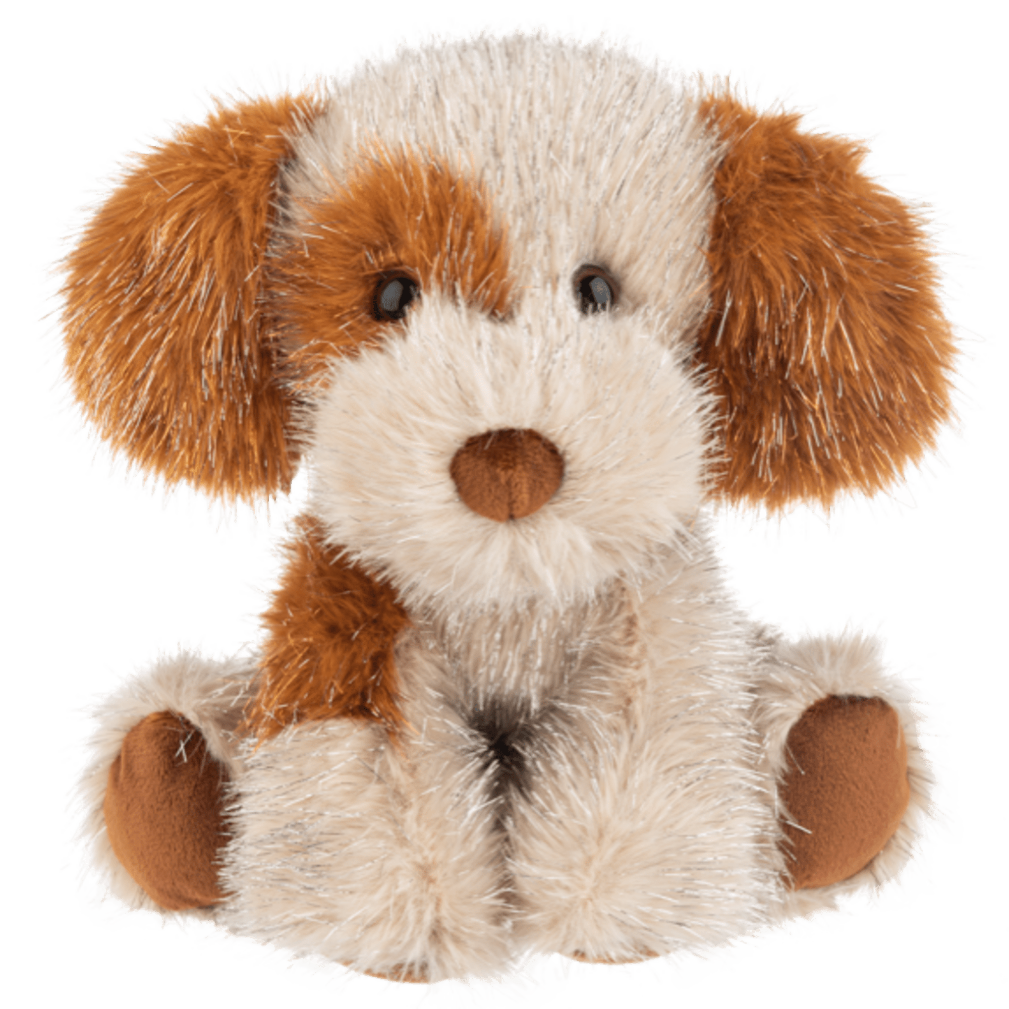 Plush dog toy with brown and cream fur