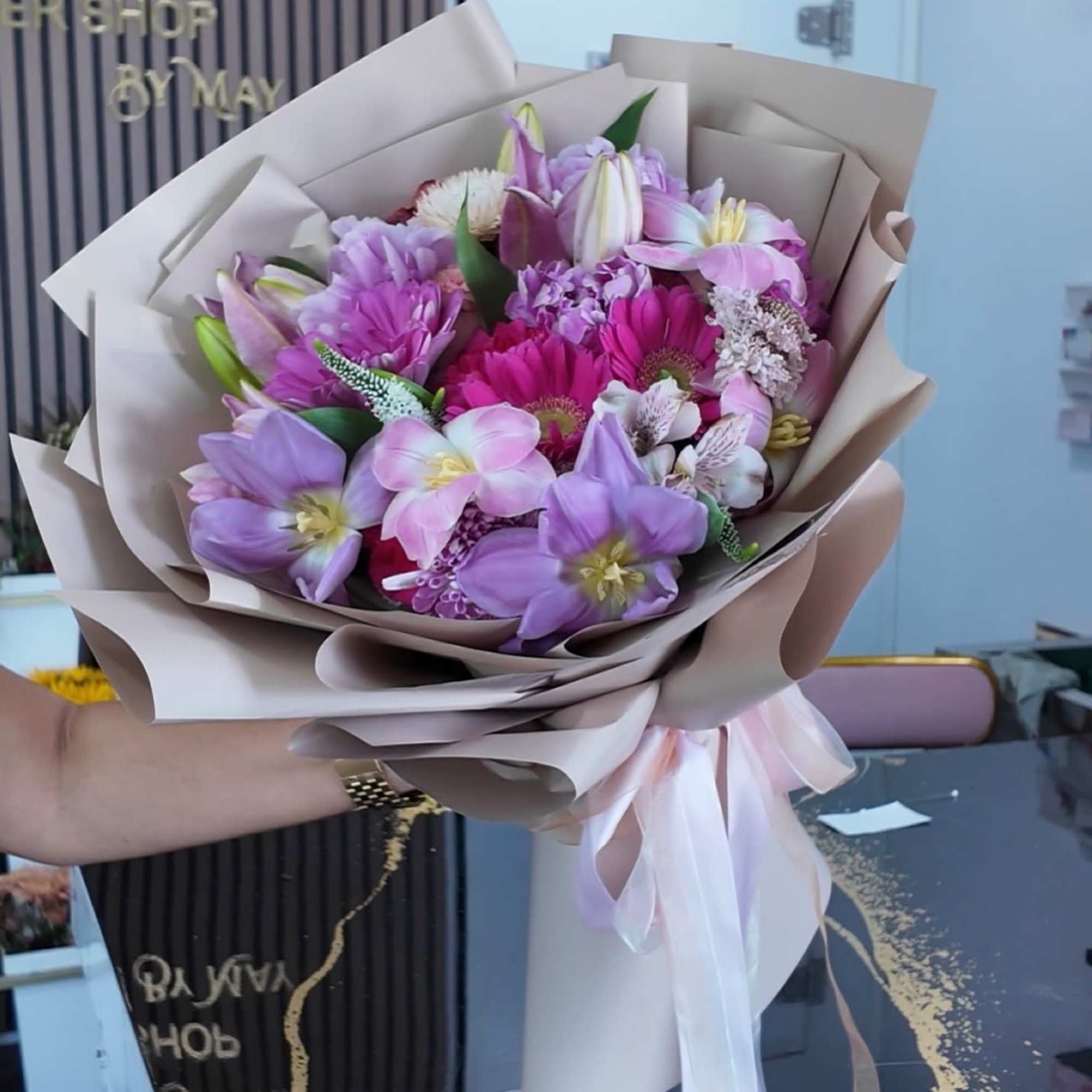 Clouds is a soft, romantic handheld flower arrangement perfect as a birthday, photo 3 of 3