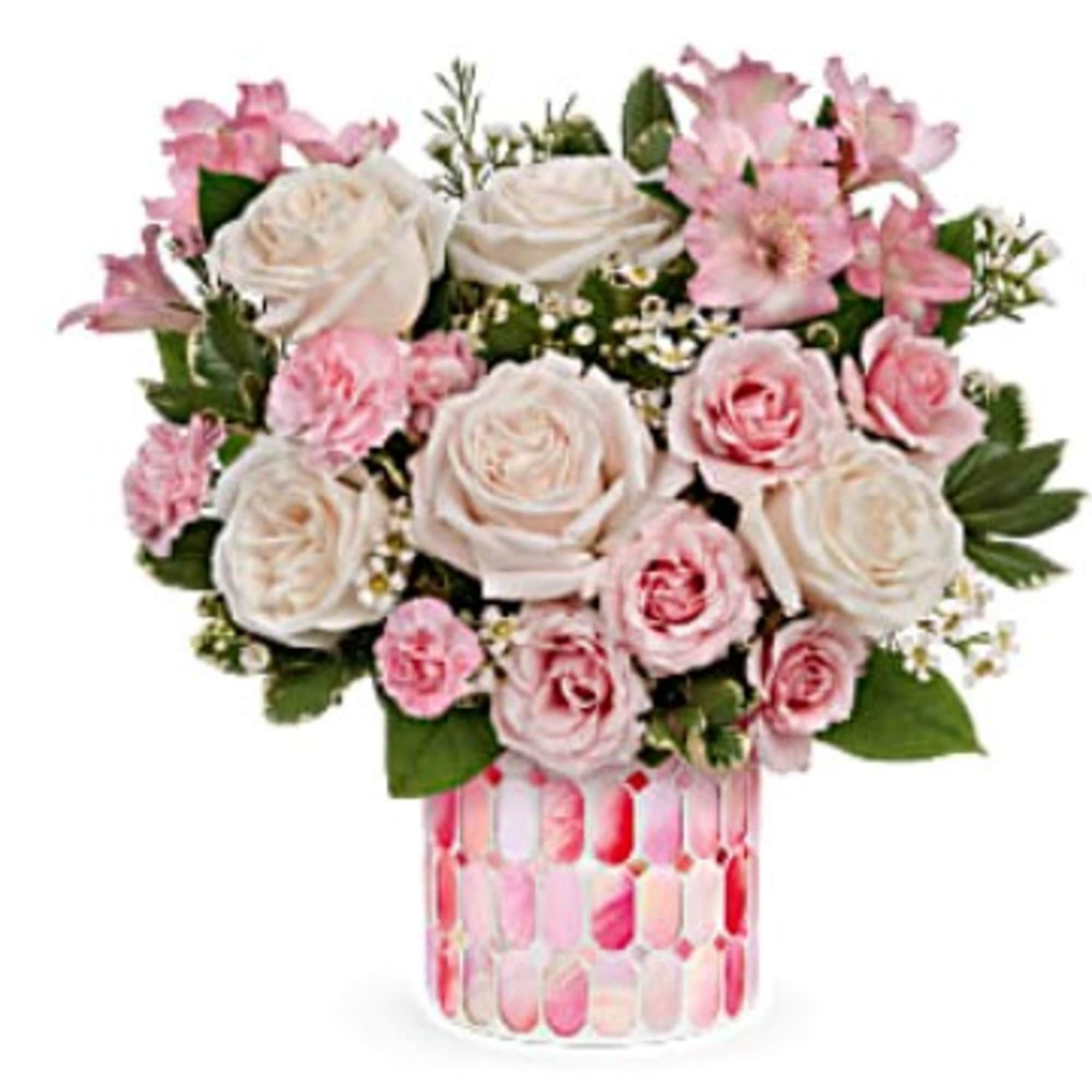 Celebrate a special day with this sweet treat of radiant roses in