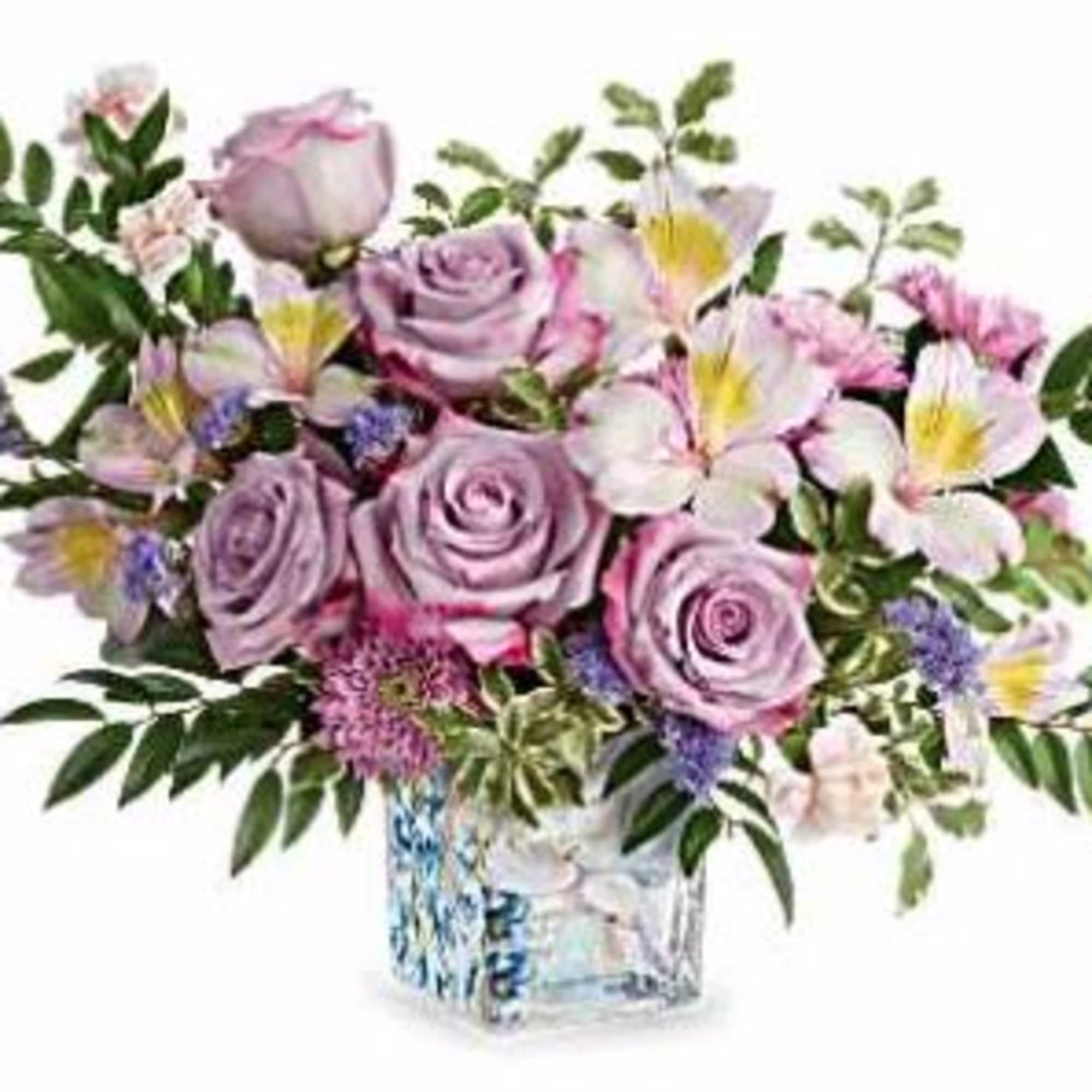 Teleflora's Written In The Sky Bouquet includes lavender roses, lavender alstroemeria, pink