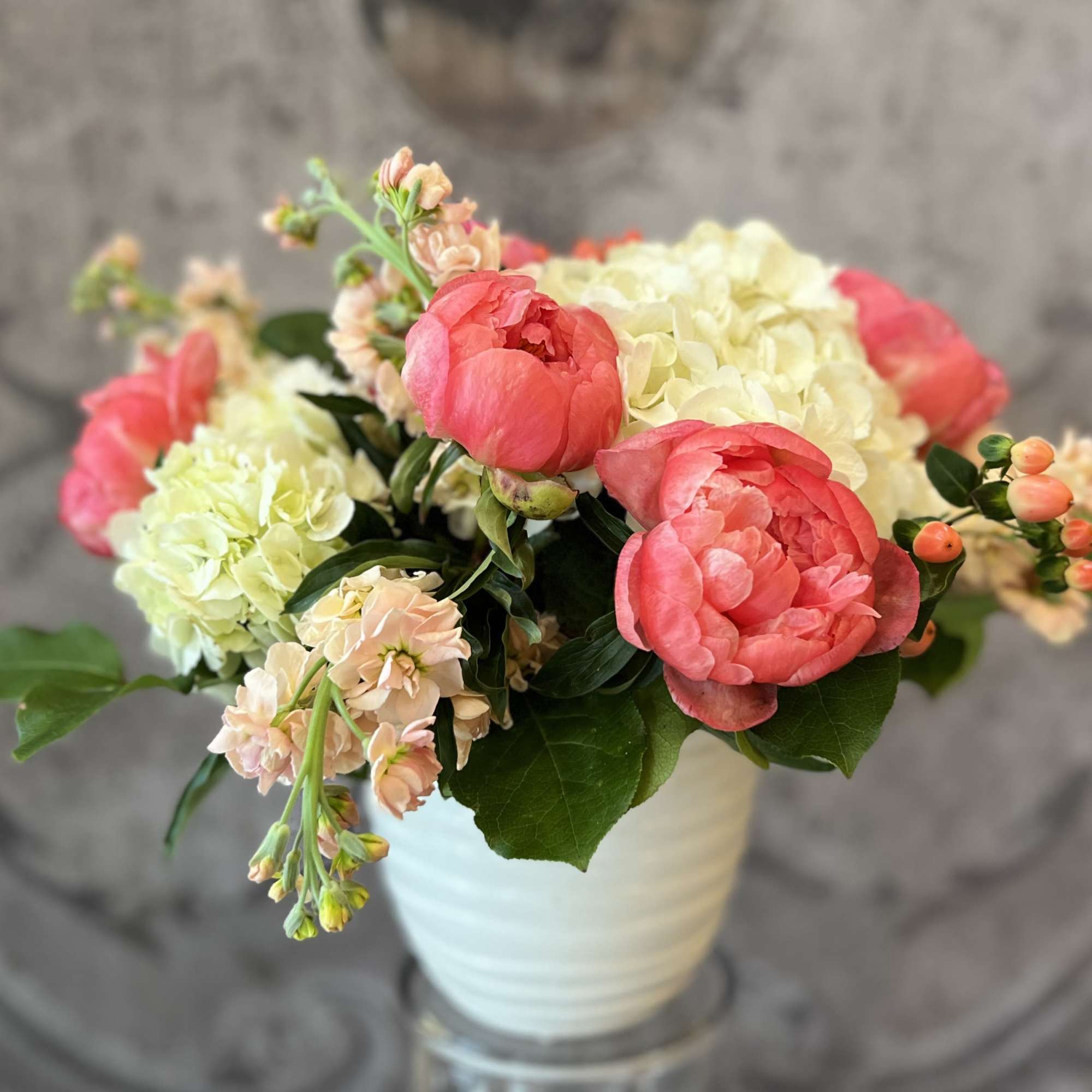 This beautiful arrangement of Peony, Hydrangea &amp; Stock makes a wonderful gift, photo 2 of 3