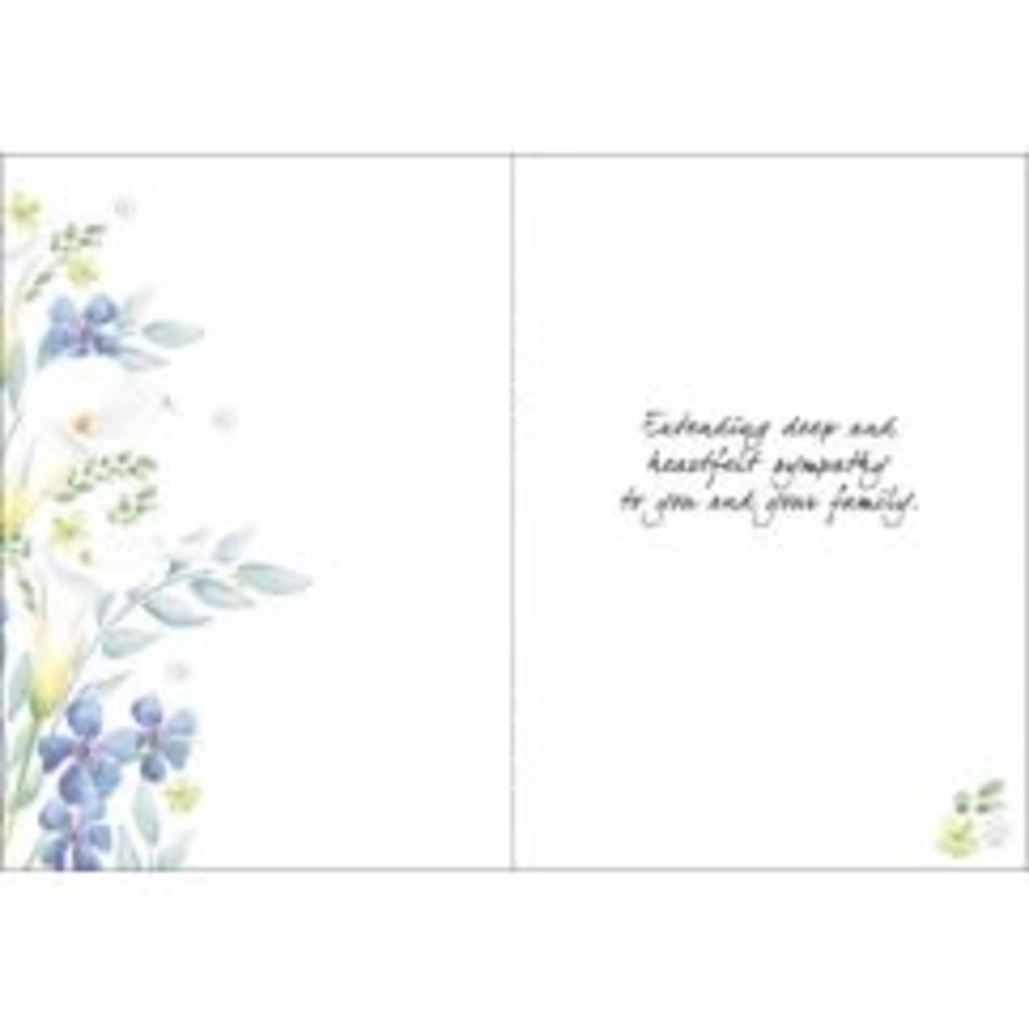 Floral greeting card with blue and white flowers along the left edge