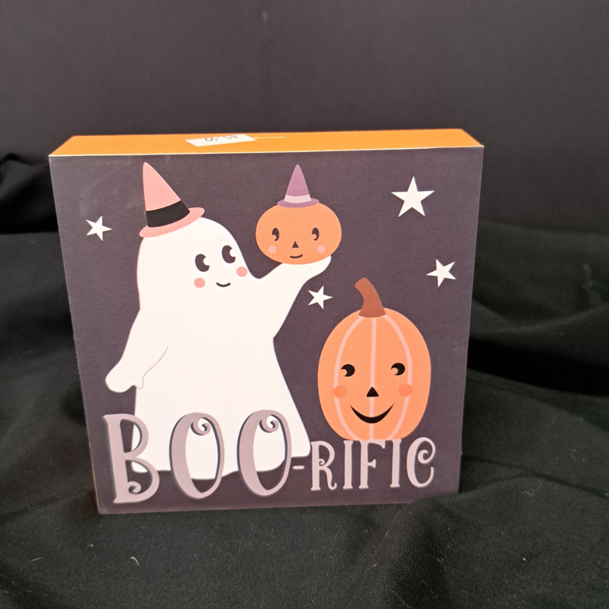 Halloween gift box with a ghost, pumpkin, and "BOO-RIFIC" text