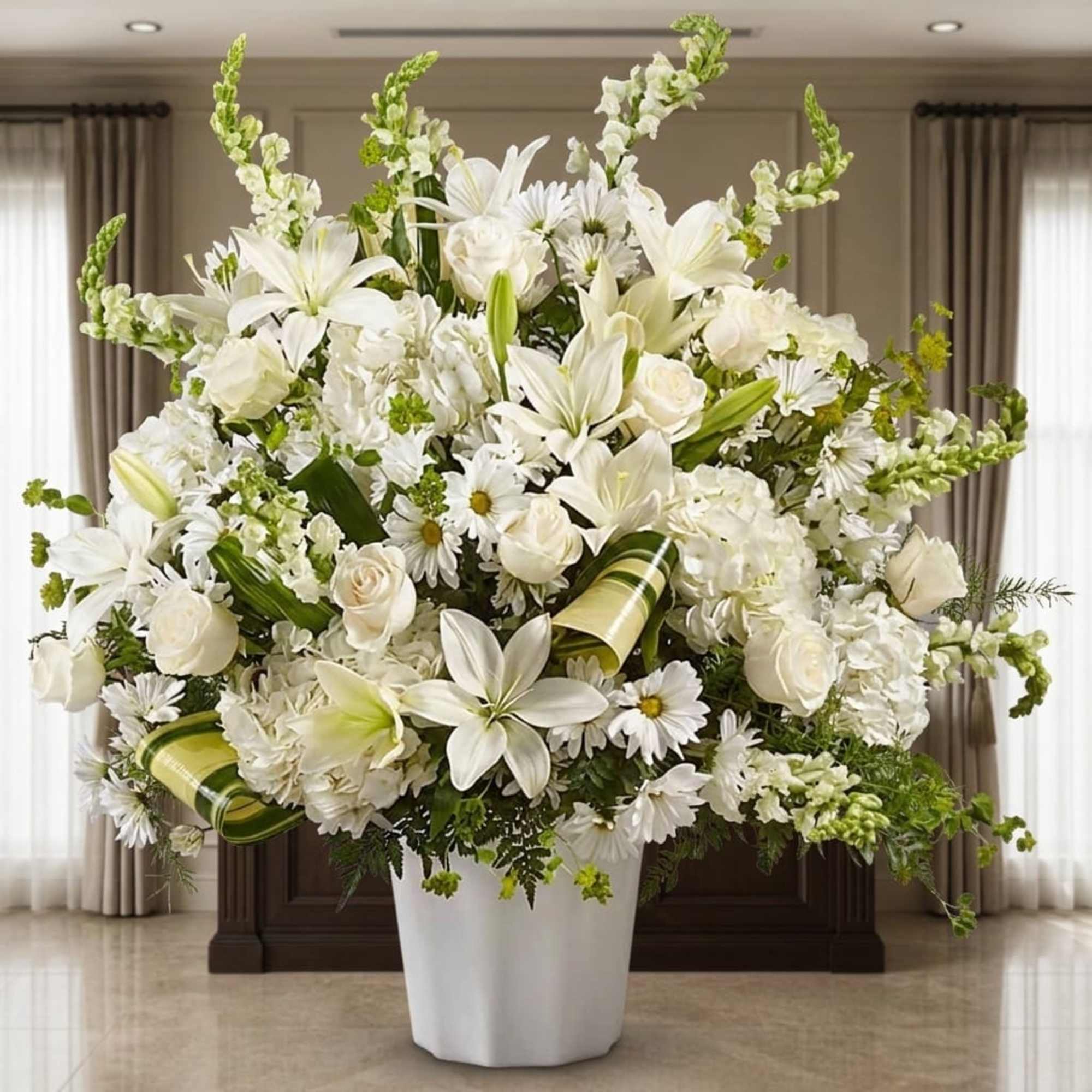 We present a heartfelt tribute with our all-white funeral basket, a serene, photo 2 of 2
