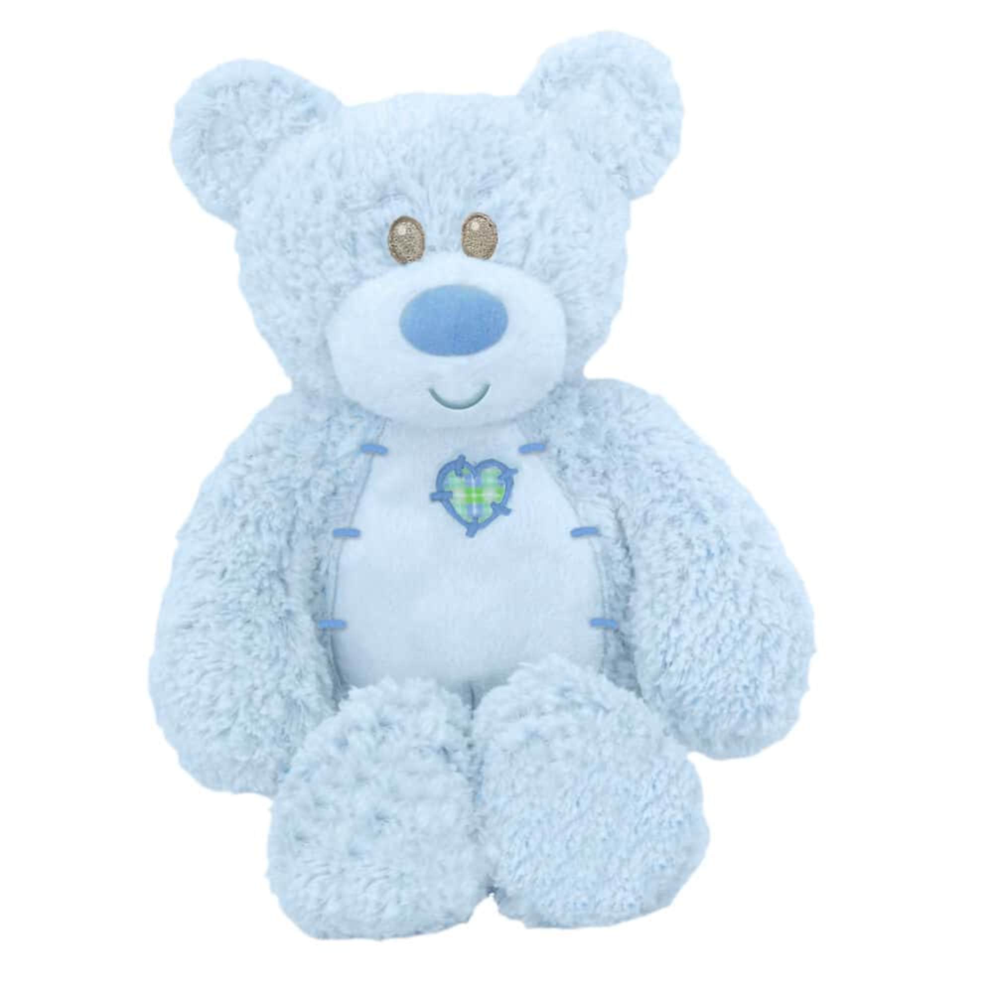 Light blue teddy bear plush with a heart on its chest