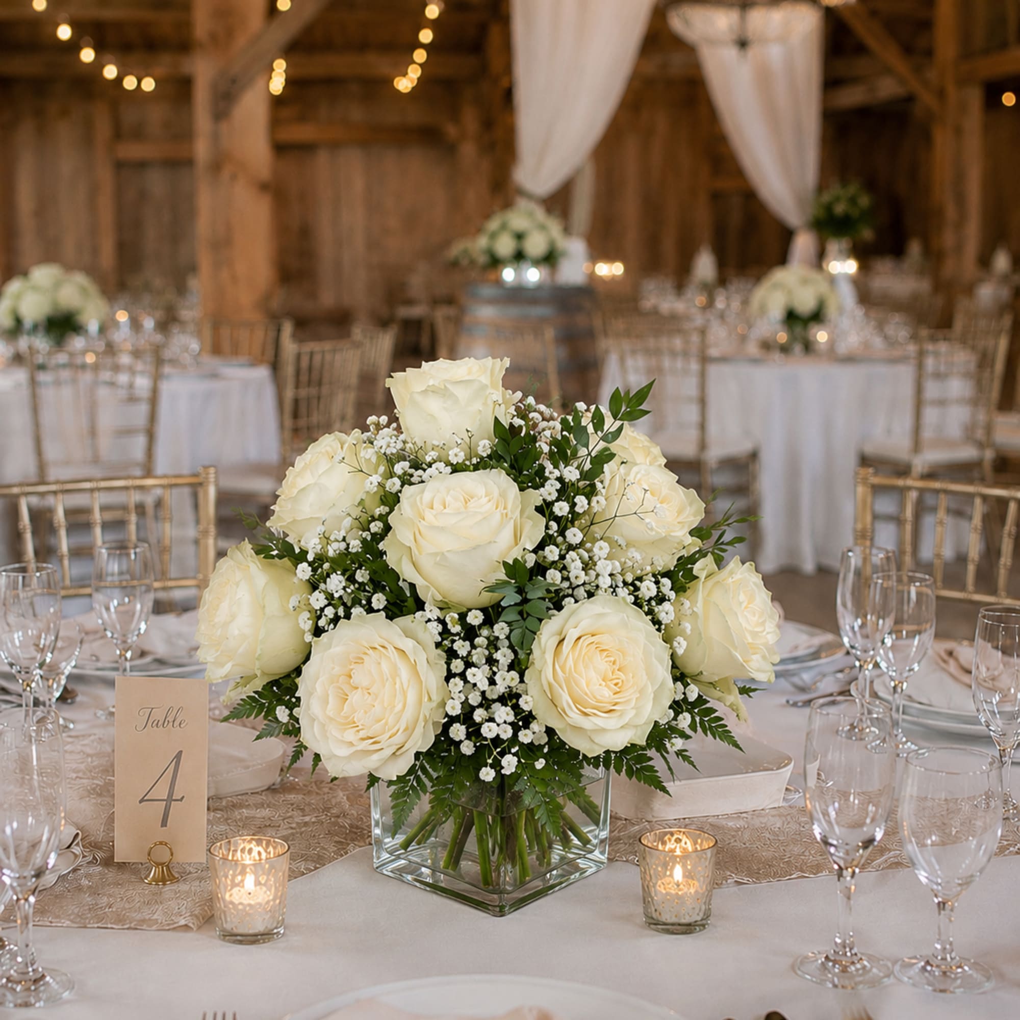 Signature Rose Wedding Centerpiece features one dozen premium roses arranged in a
