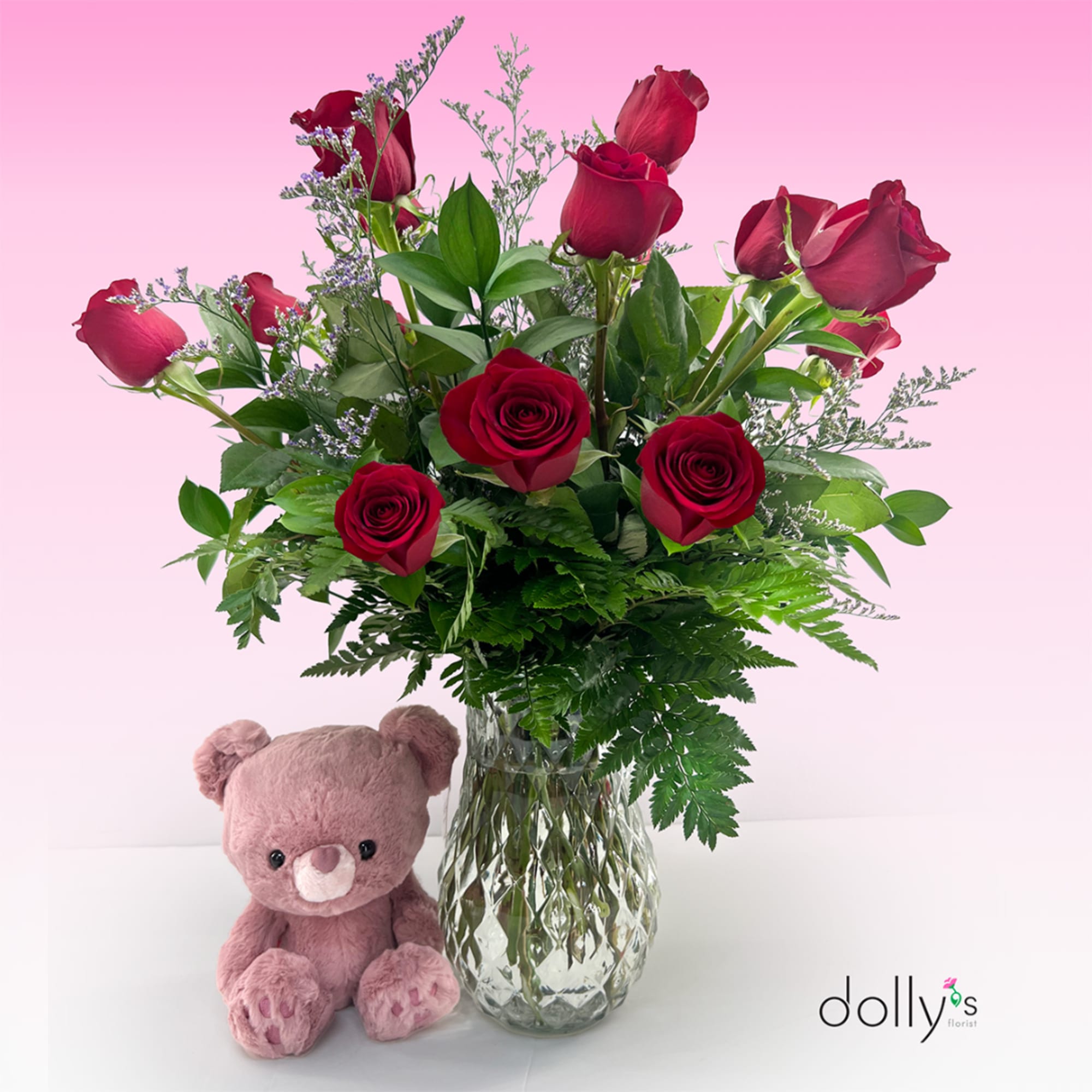 Bundle | Classic Long- Stem Red Roses w/ Rose Kai Bear in Miami