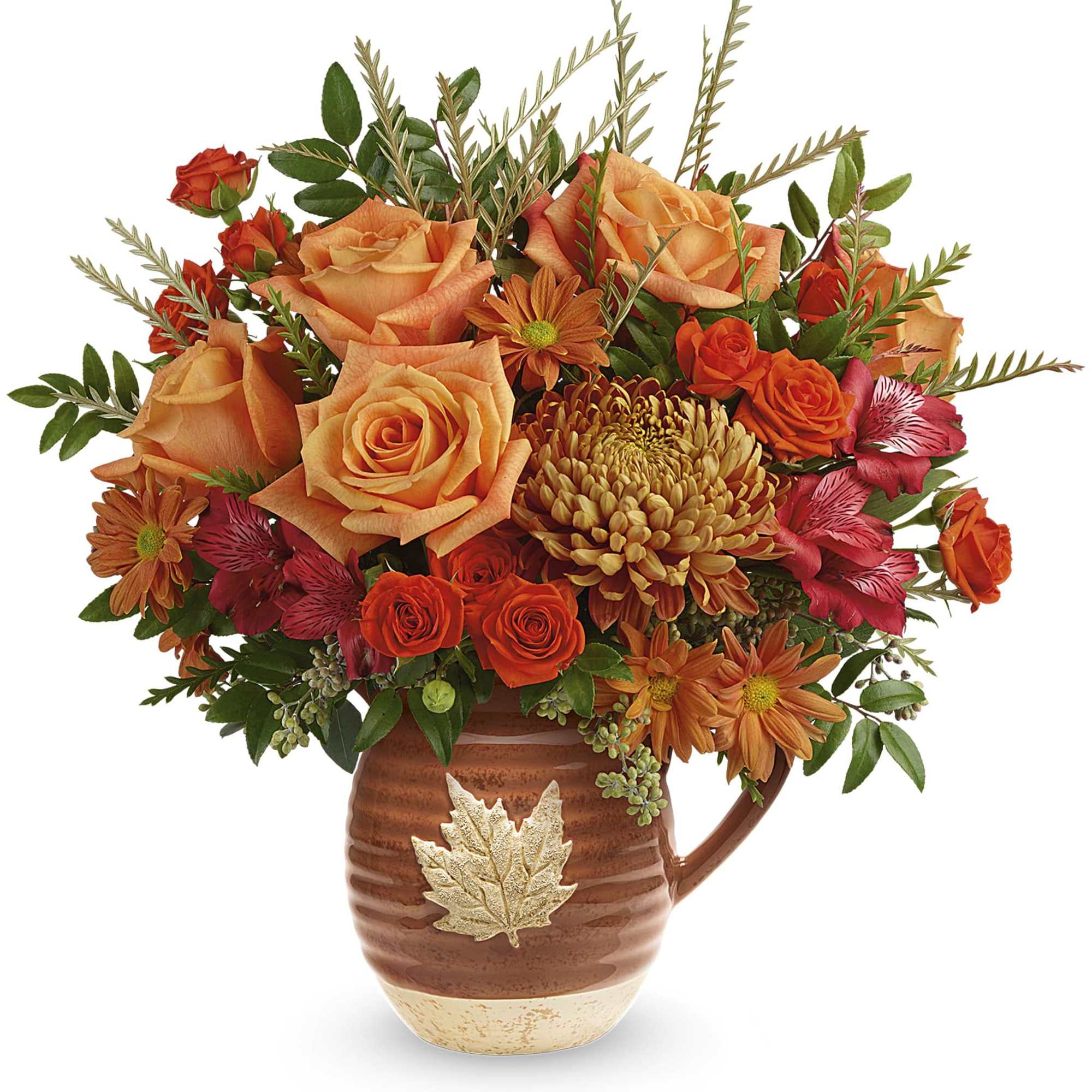 Capture the beauty of cascading fall leaves with this heartwarming rose bouquet