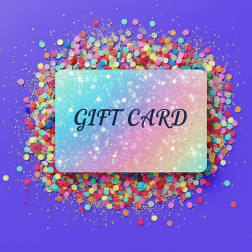 Gift card on a purple background with colorful confetti