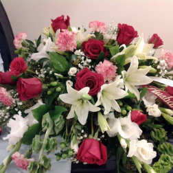 Red, white, pink & green Casket Spray