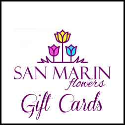 San Marin Flowers gift card with a tulip logo