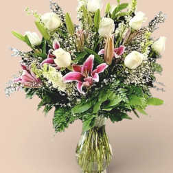 One Dozen White Roses with a Flair