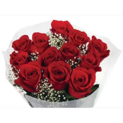 Bouquet of red roses with white baby's breath