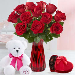 One Dozen Romantic Red Roses Bundle