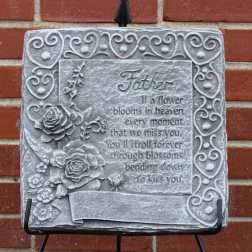 Decorative memorial plaque with raised roses and a father remembrance message