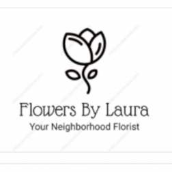 Floral shop logo with a simple tulip icon and text reading Flowers By Laura