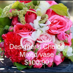 Pink and white mixed bouquet with roses and carnations