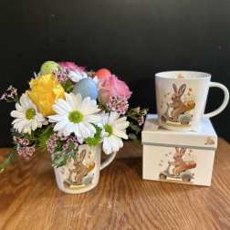Easter bouquet in a bunny mug with a matching mug and box