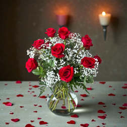 One Dozen Long Stem Red Roses in a vase