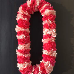 Pink and red carnation garland arranged in an oval shape